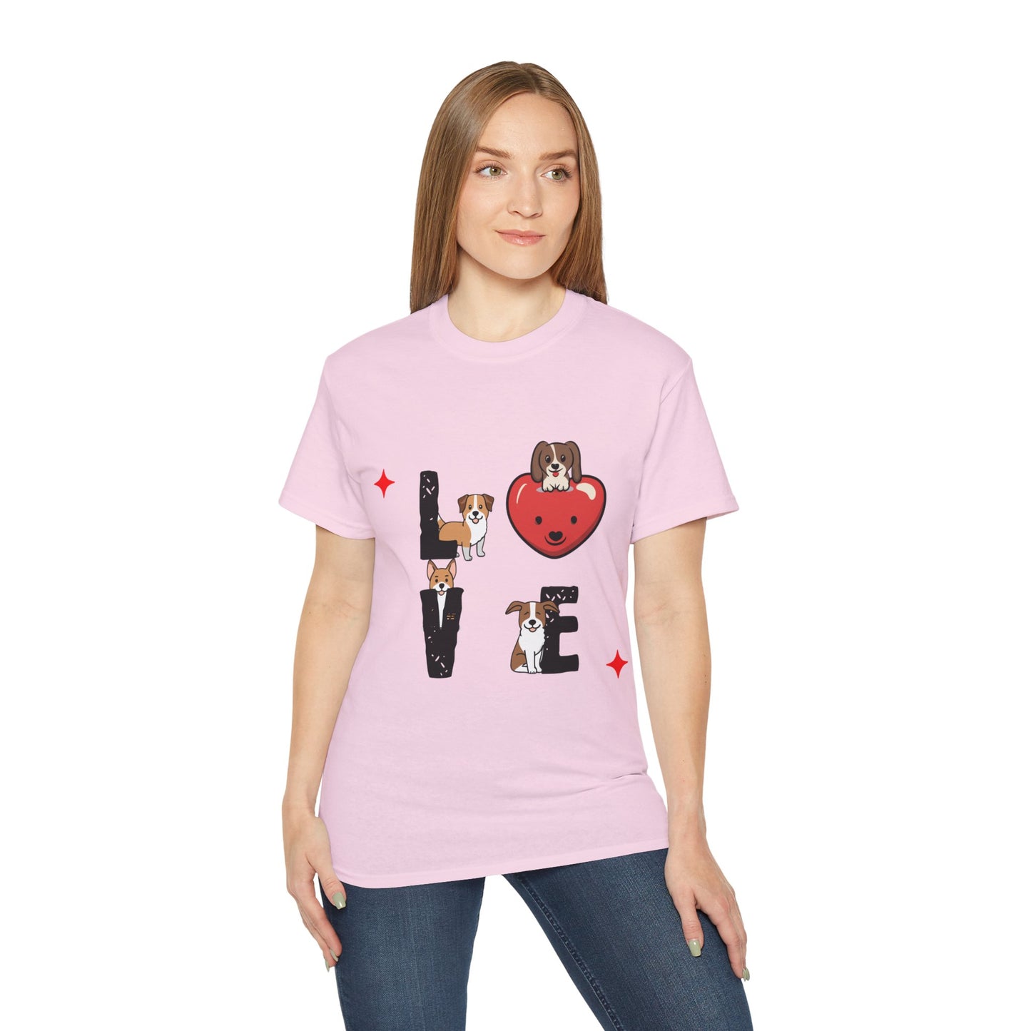 Cute Dog Cartoon Valentine's Day Love Unisex Organic T-Shirt