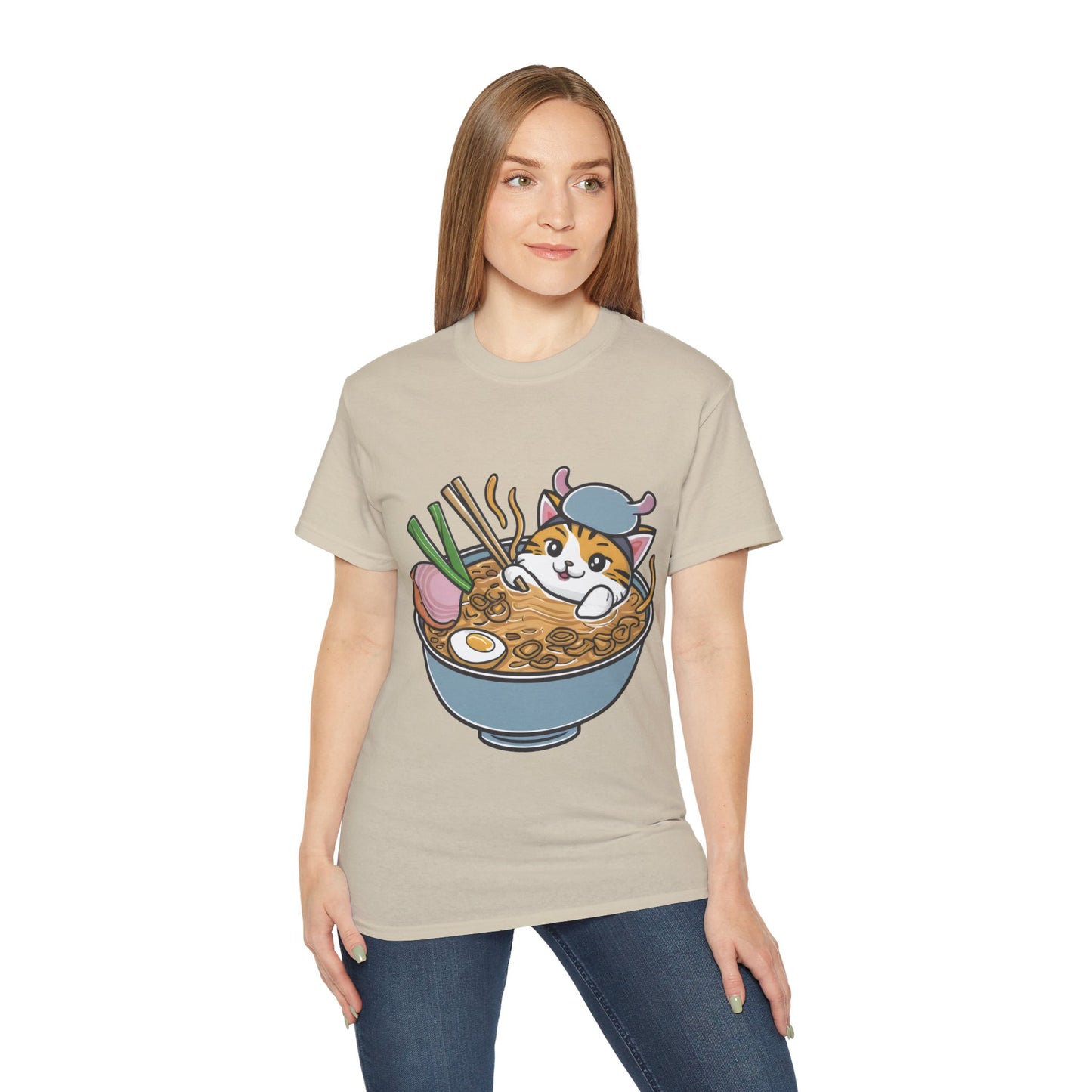 Cute Cartoon Cat Ramen Unisex Organic T-Shirt