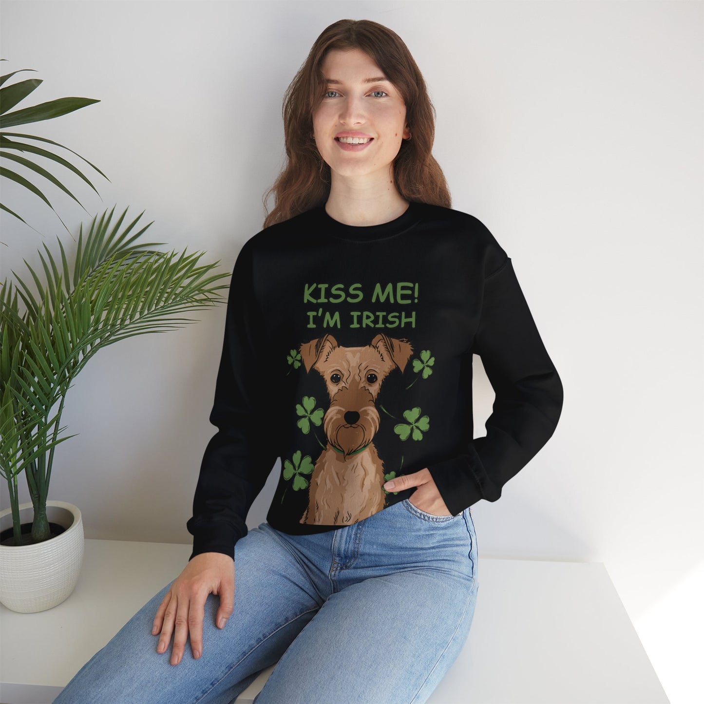 Cute Dog Cartoon St Patrick's Day Irish Terrier Crewneck Sweatshirt