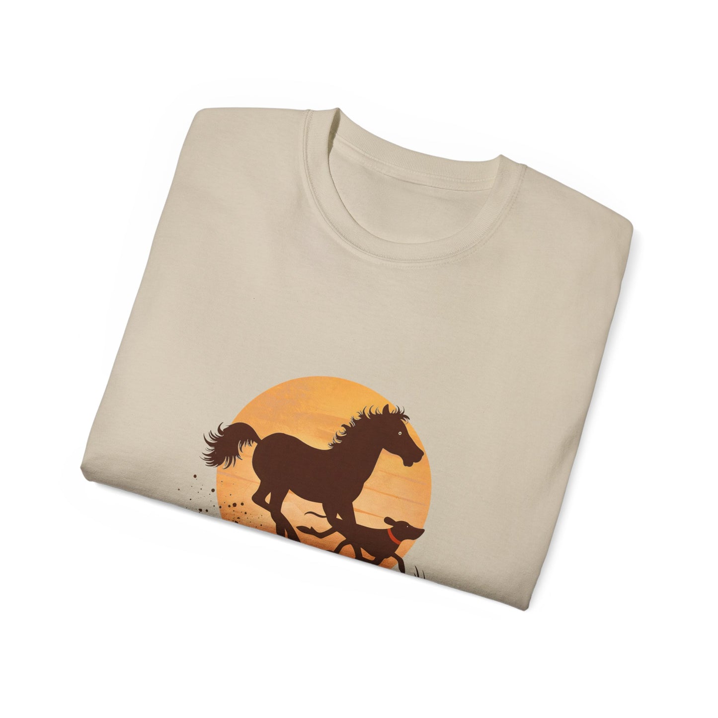 Cute Illustration Easily Distracted by Horses and Dogs Unisex Organic T-Shirt