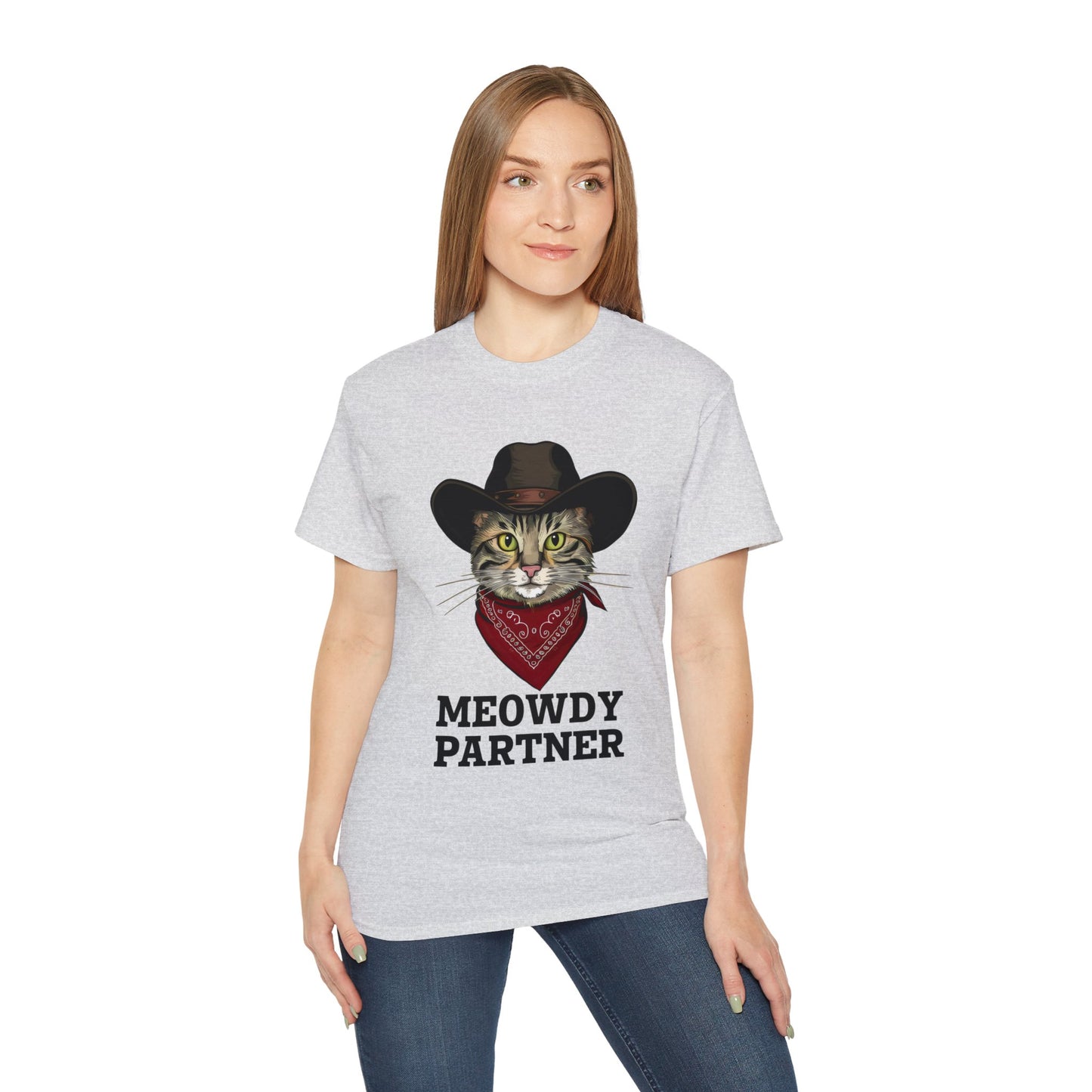 Cute Cat Cartoon Meowdy Partner Unisex Organic T-Shirt