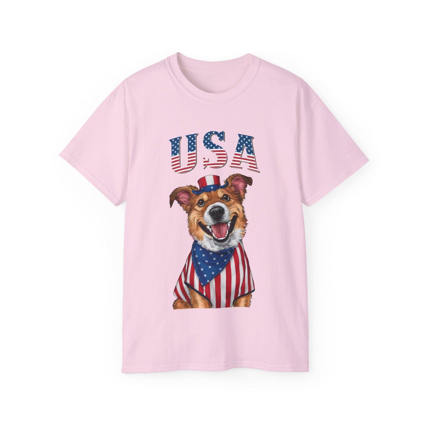 Cute Dog Cartoon US Independence Day Unisex Organic T-Shirt