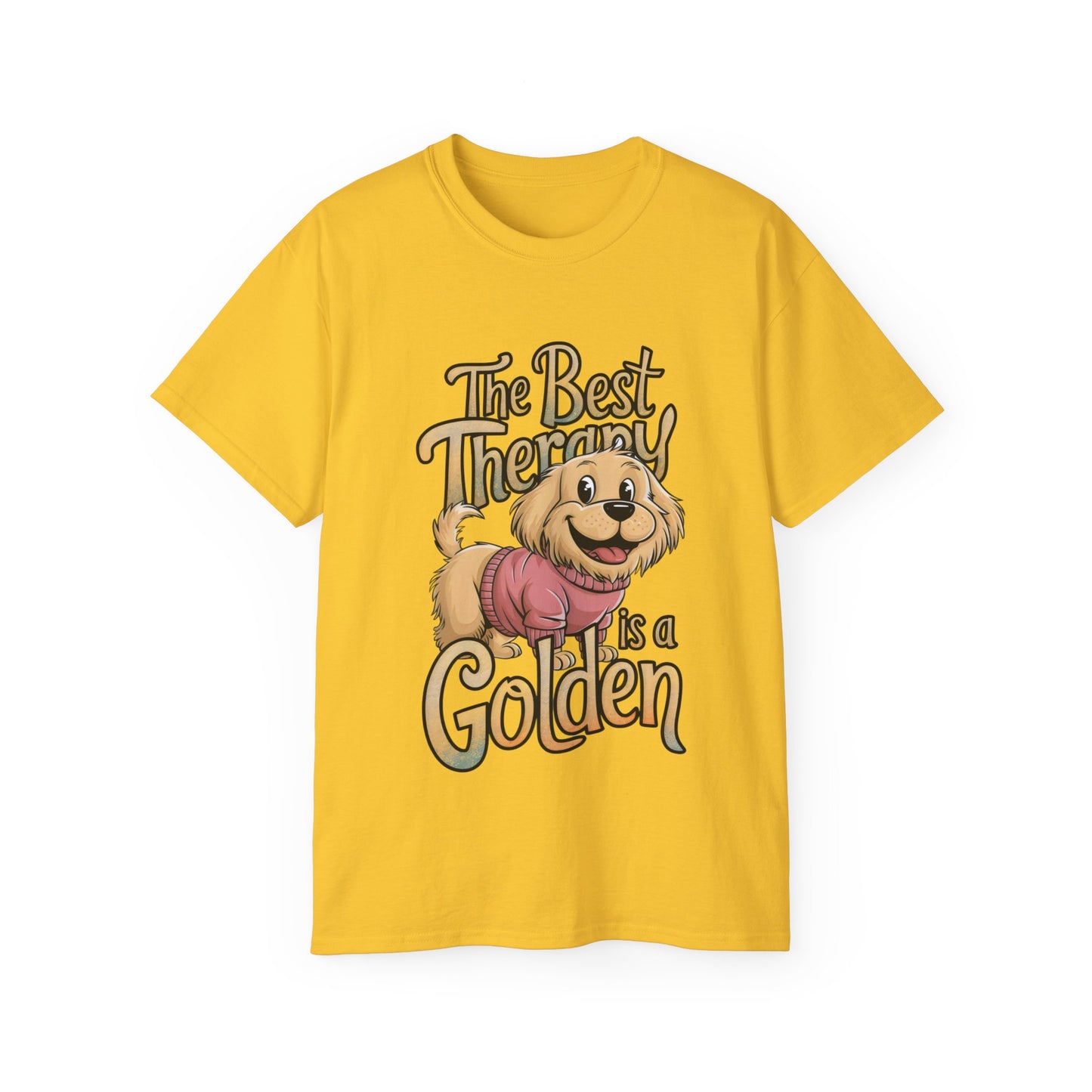 Cute Dog Cartoon The Best Therapy is a Golden Unisex Organic T-Shirt