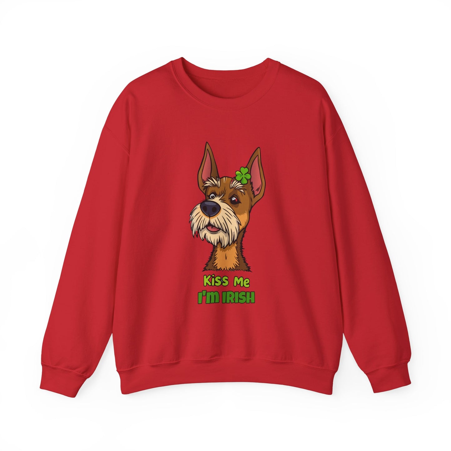 Cute Dog Cartoon Irish Terrier Kiss Me I'm Irish Meme Crewneck Sweatshirt