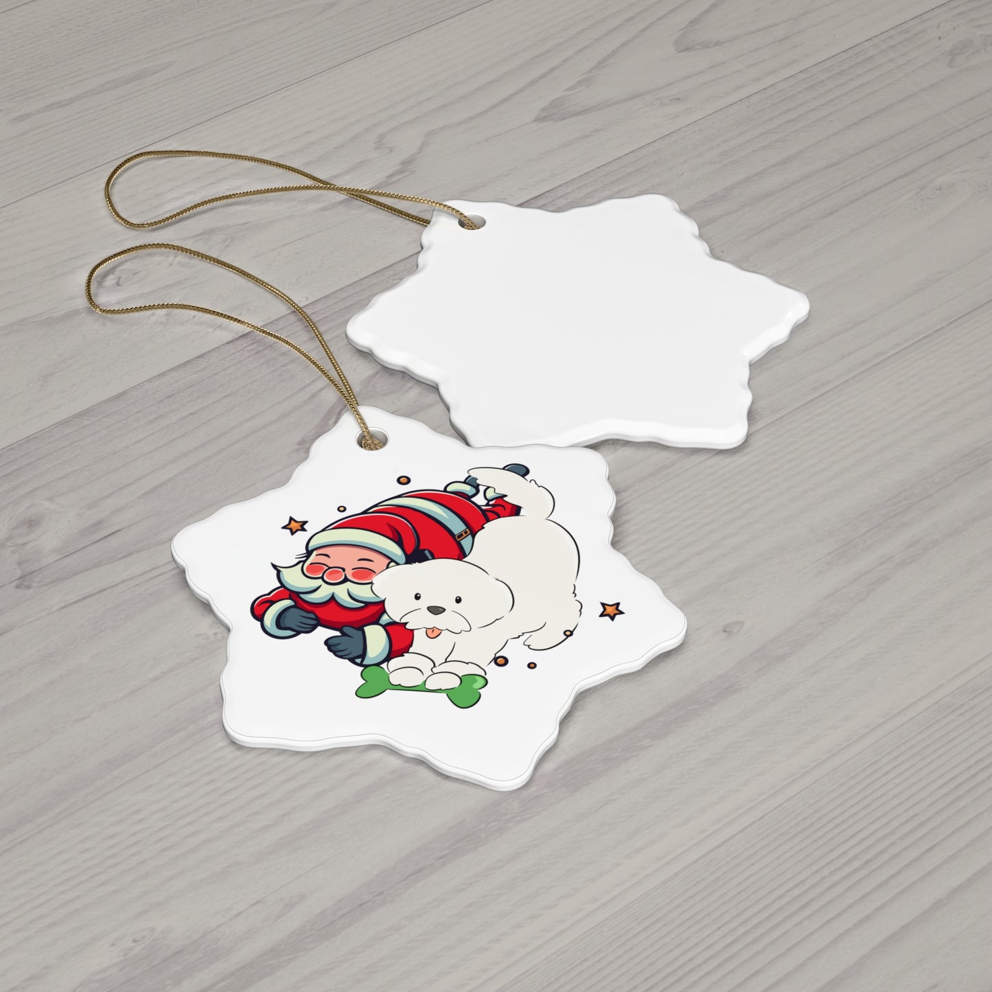 Cheeky Bichon Christmas Ceramic Ornament, 4 Shapes