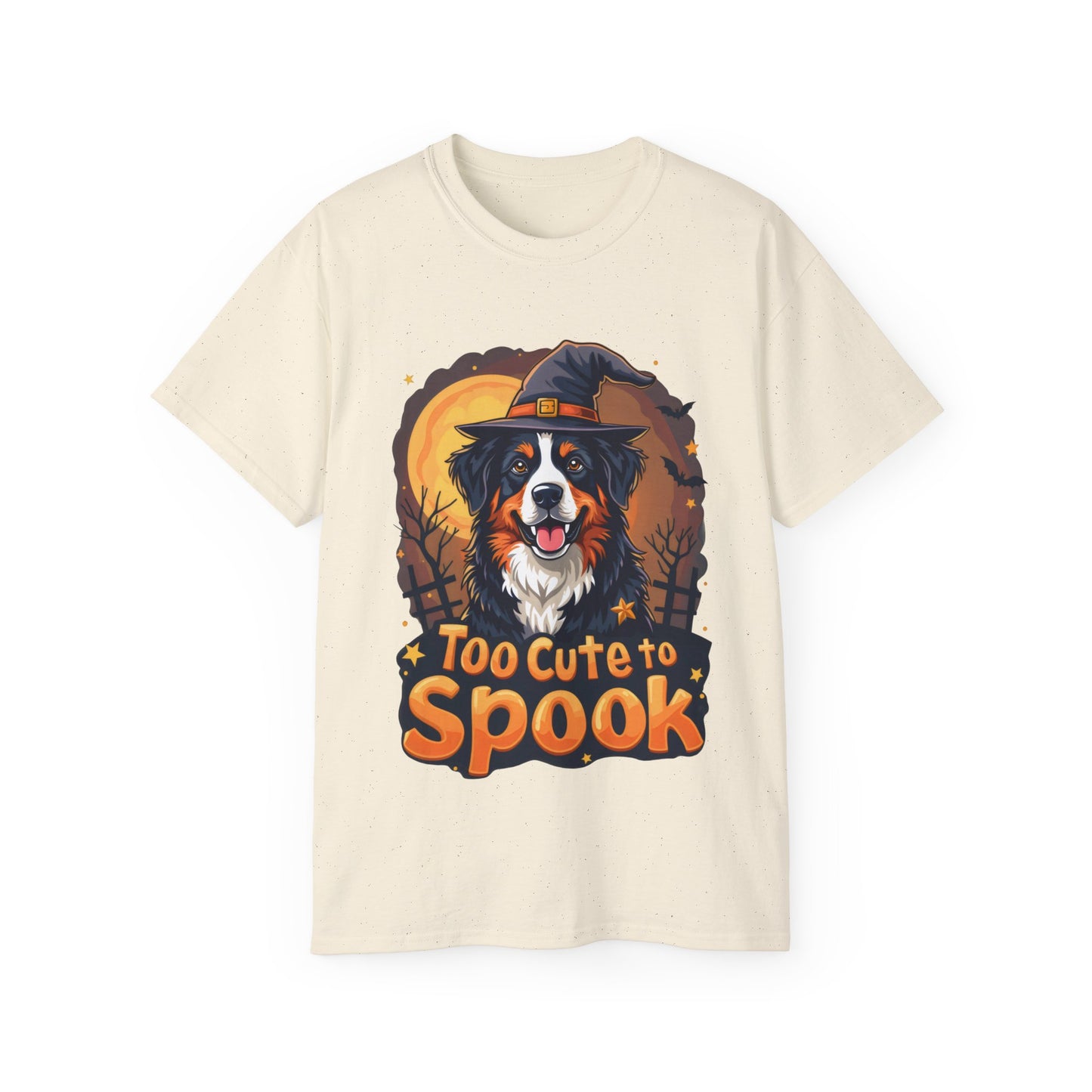 Dog Cartoon Too Cute to Spook Halloween Unisex Organic T-Shirt