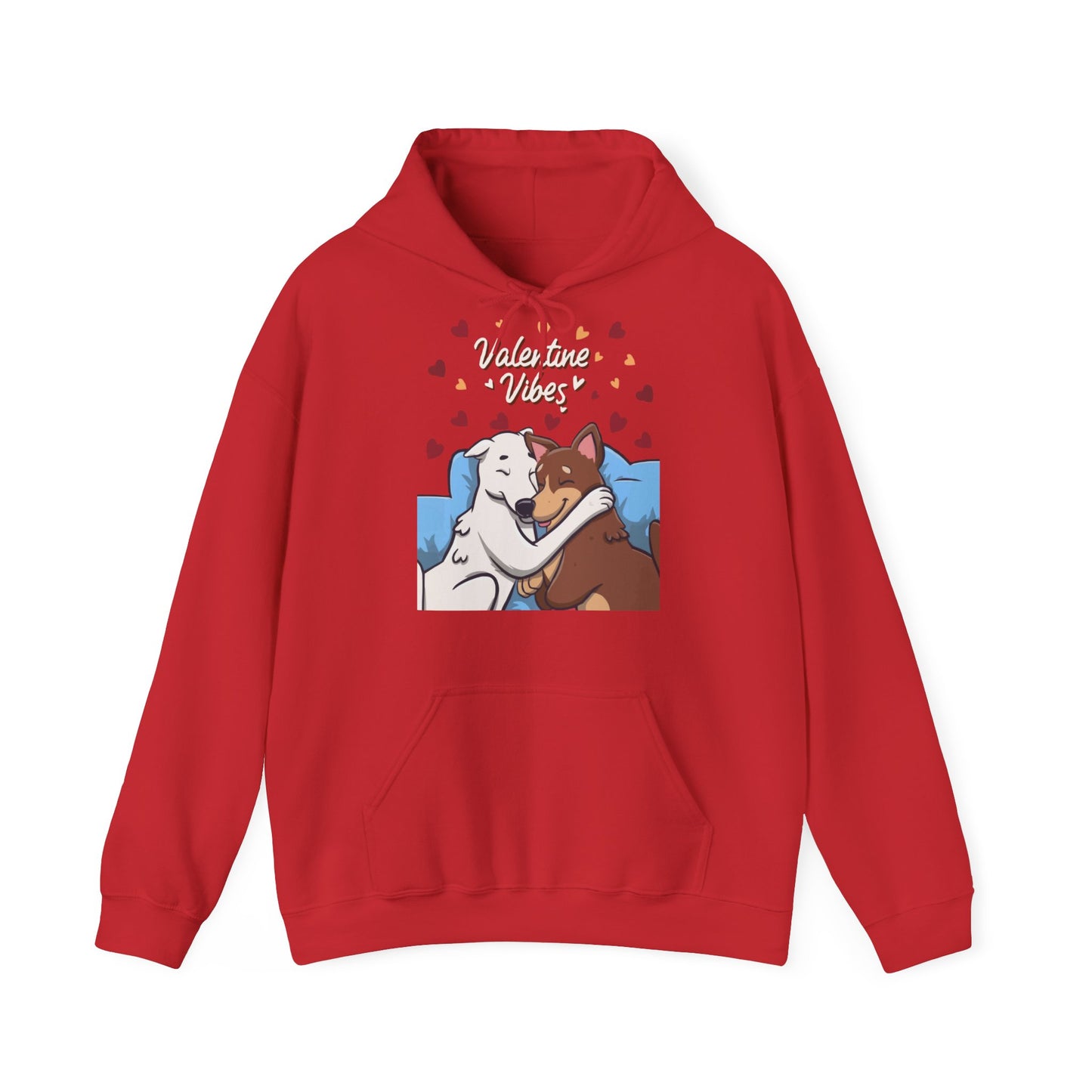 Cute Dog Cartoon Valentine Vibes Unisex Hooded Sweatshirt