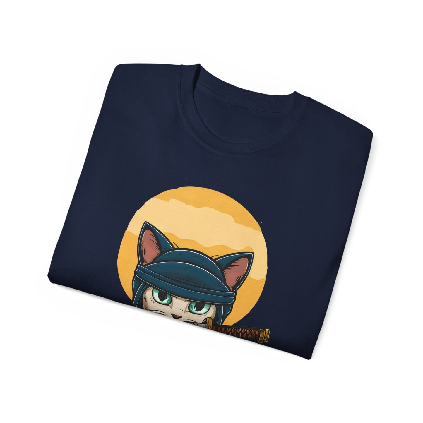 Cute Cartoon Samurai Ninja Cat Organic T-Shirt