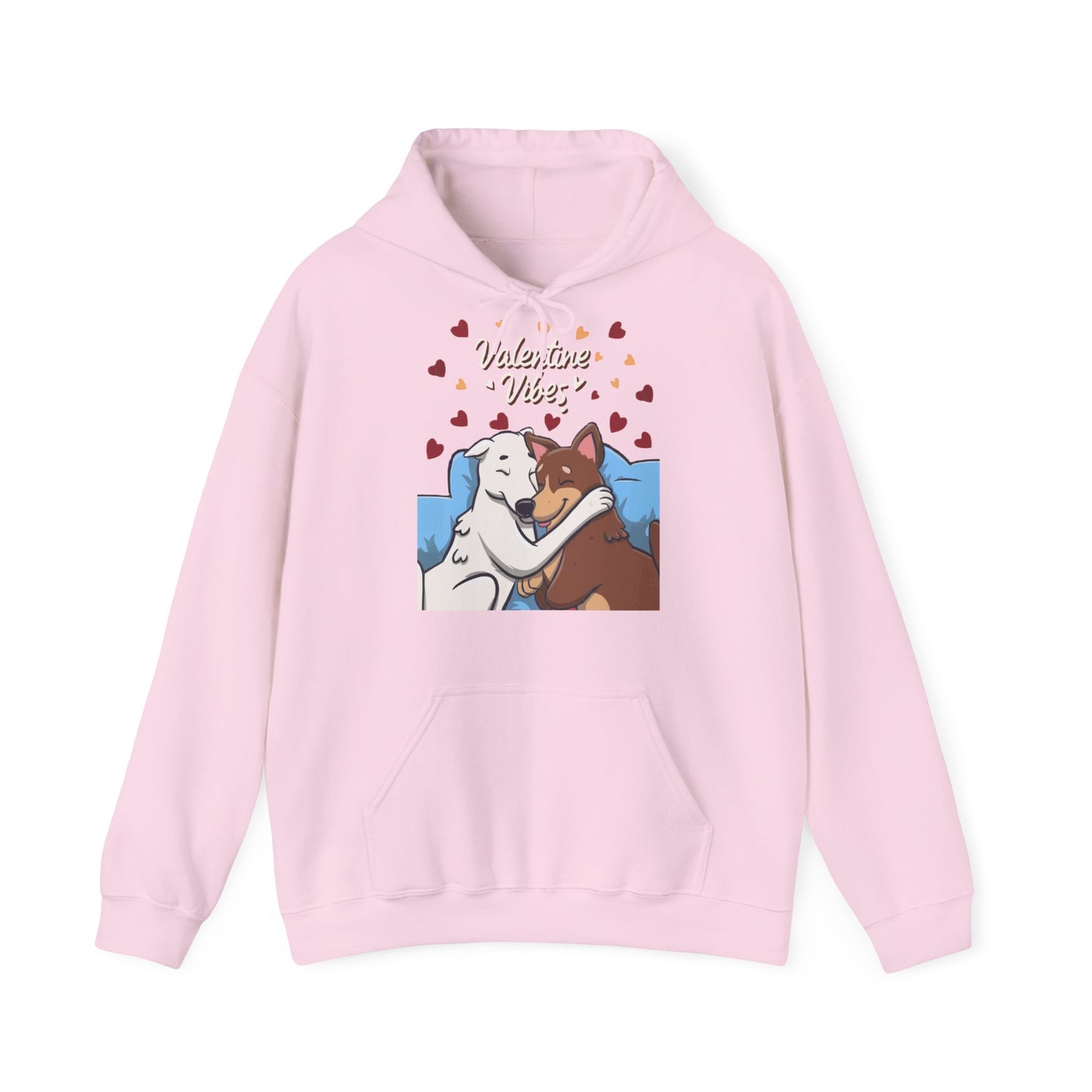 Cute Dog Cartoon Valentine Vibes Unisex Hooded Sweatshirt