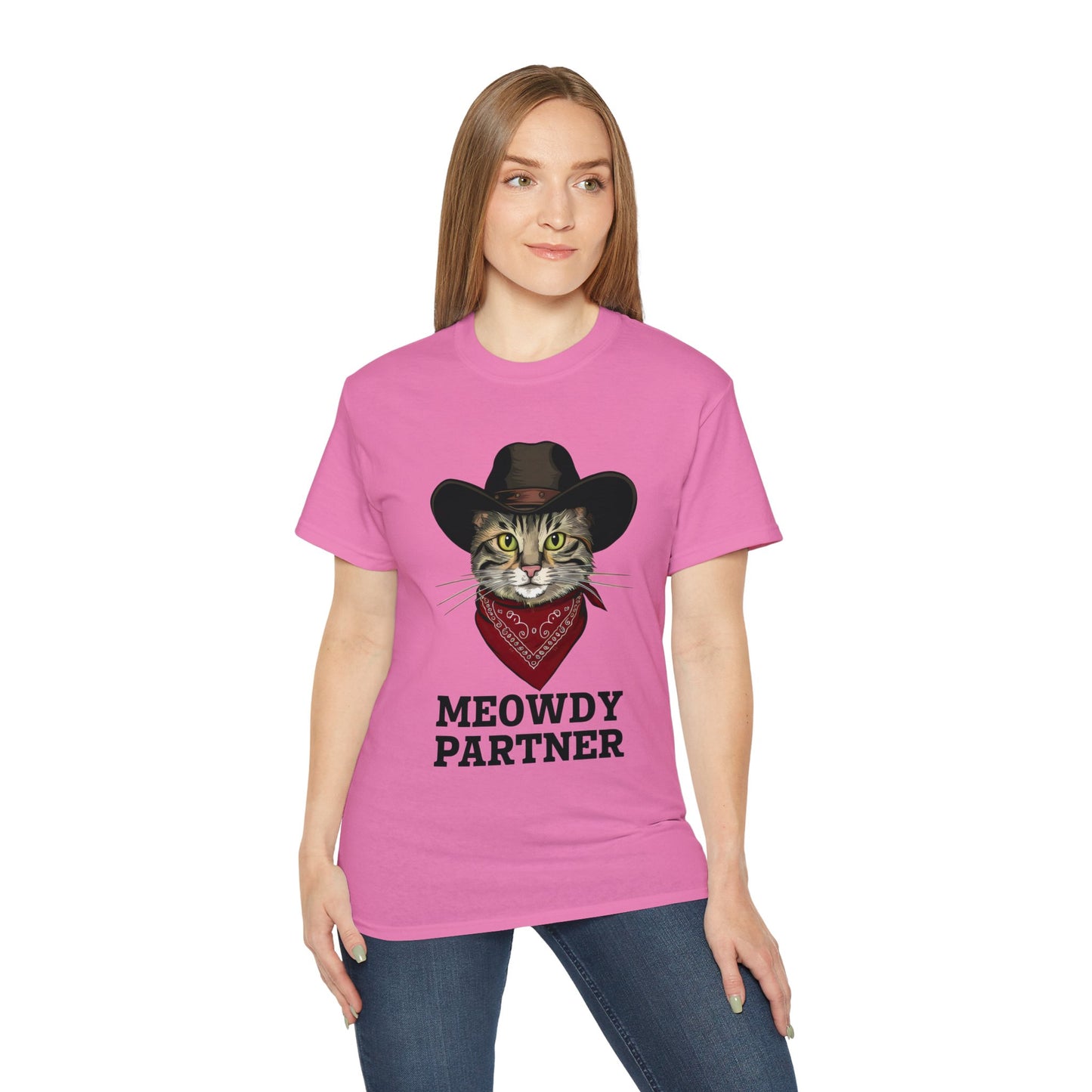 Cute Cat Cartoon Meowdy Partner Unisex Organic T-Shirt