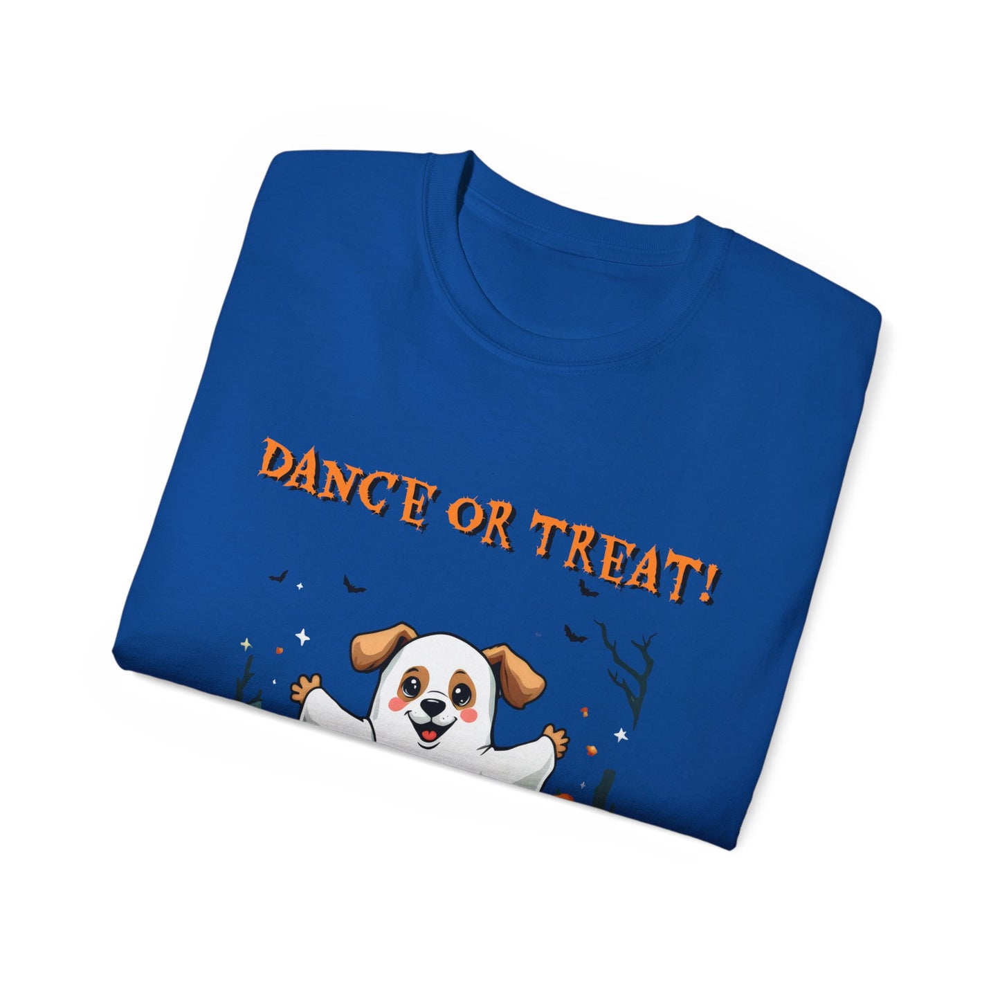 Cute Funny Dog Cartoon Dance or Treat Halloween Meme Organic T-Shirt