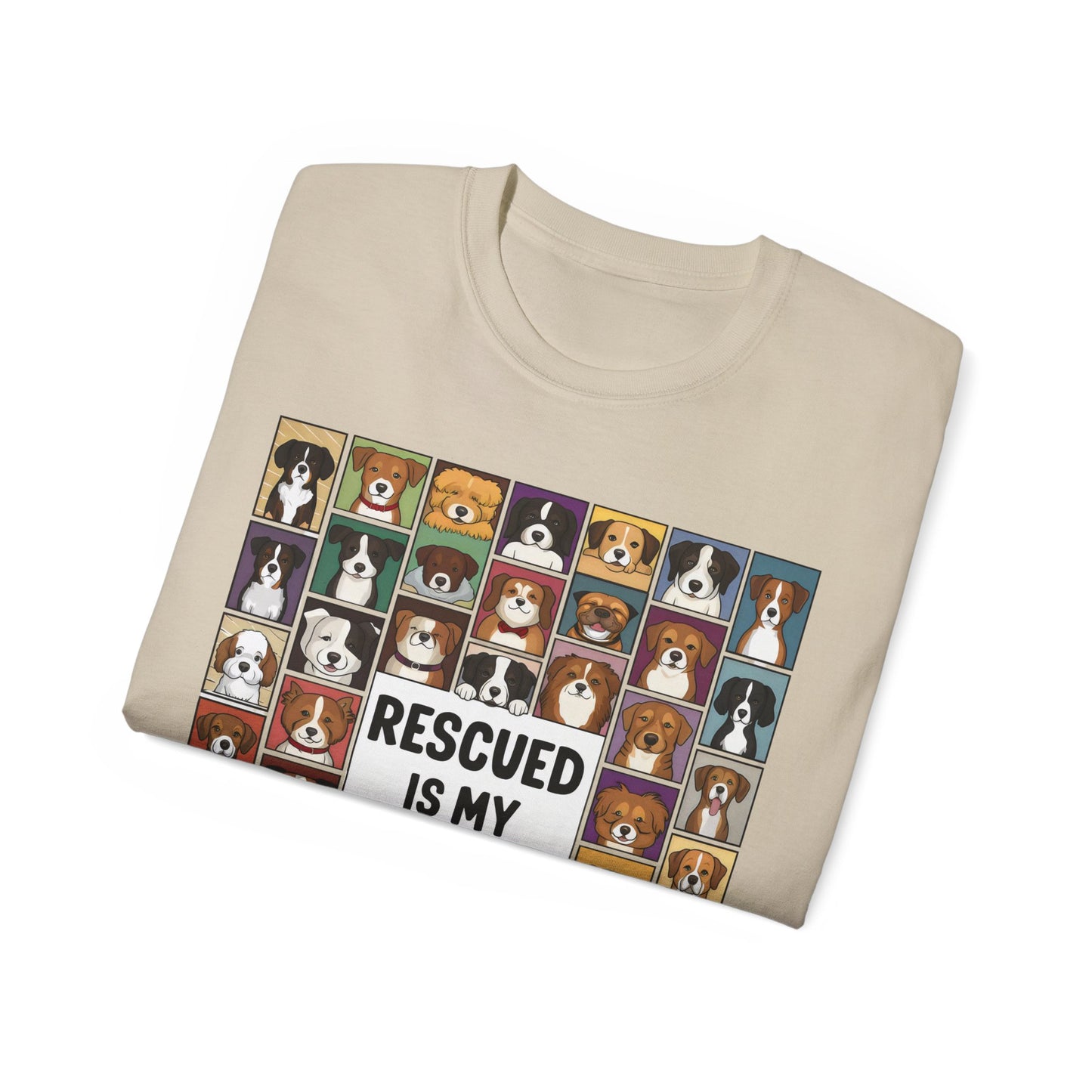 Cute Dog Cartoon Rescued is My Favorite Breed Unisex Organic T-Shirt