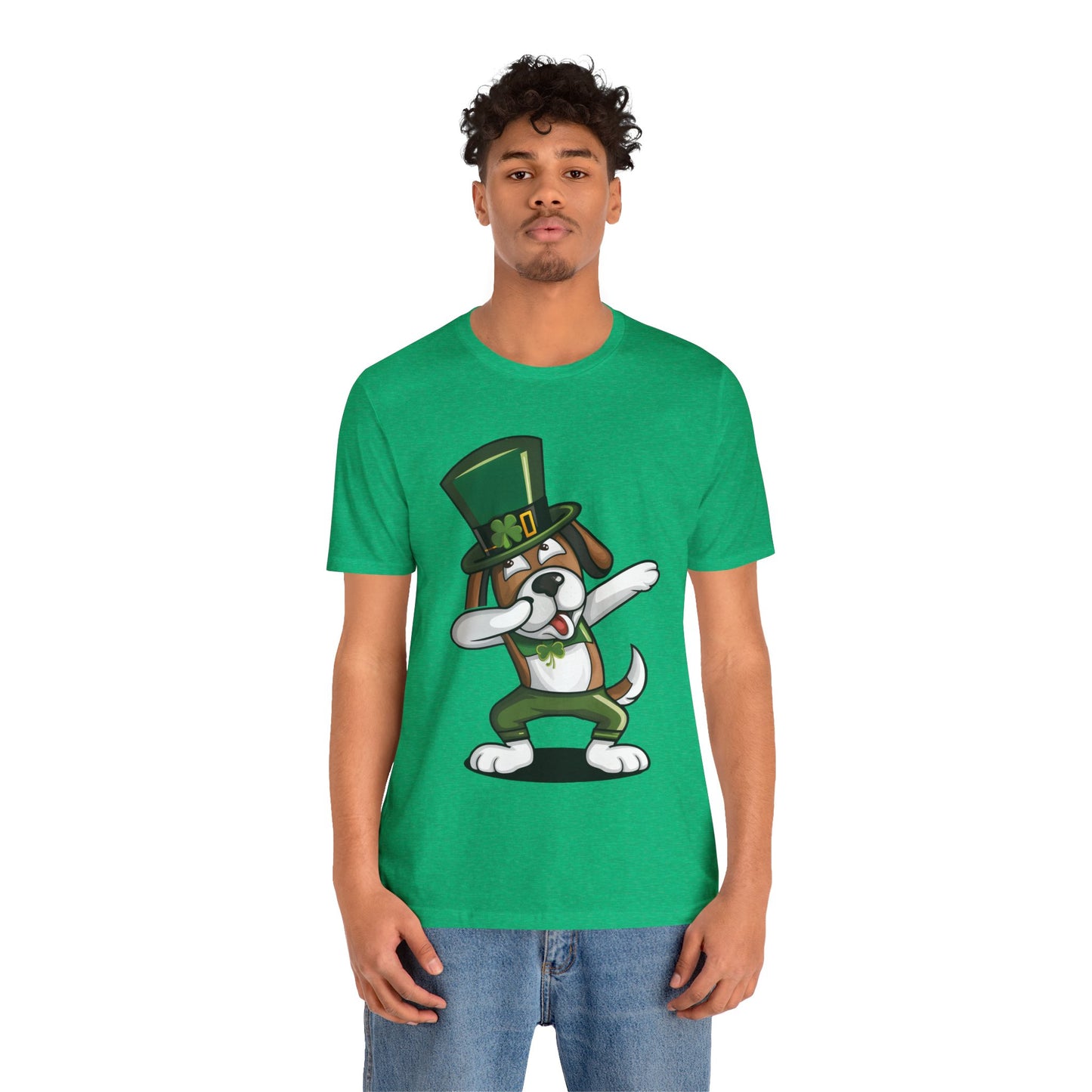 Cute Cartoon St Patrick's Day Dog Dabbing Unisex Jersey Short Sleeve Tee