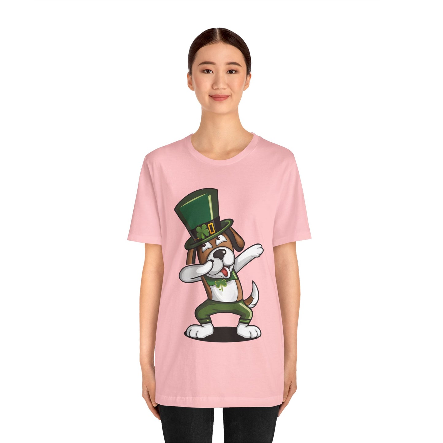 Cute Cartoon St Patrick's Day Dog Dabbing Unisex Jersey Short Sleeve Tee