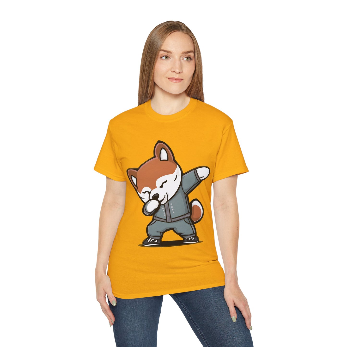 Cute Dog Cartoon Dabbing Shiba Unisex Organic T-Shirt