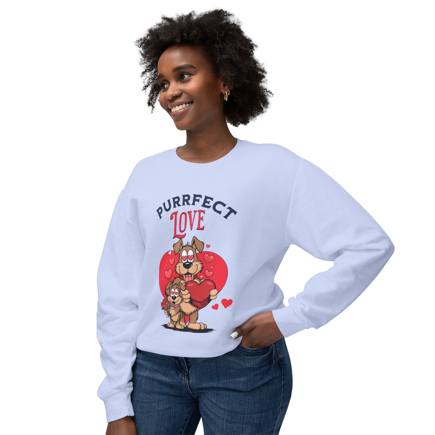 Cute Dog Cartoon Purrfect Love Valentine's Day Crewneck Sweatshirt