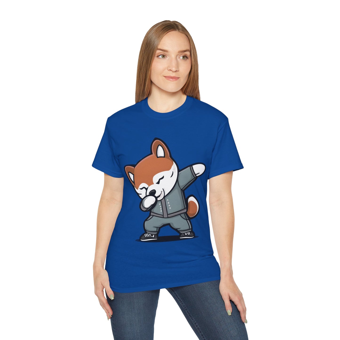 Cute Dog Cartoon Dabbing Shiba Unisex Organic T-Shirt