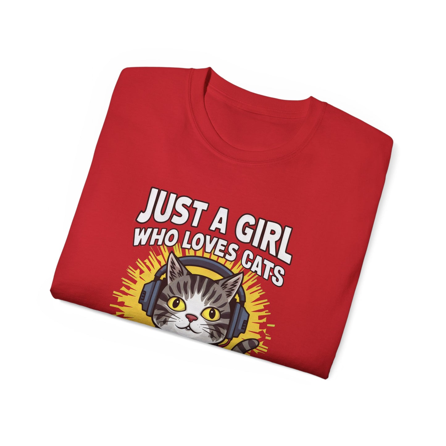 Cute Cartoon Just a Girl Who Loves Cats and Gaming Organic T-Shirt