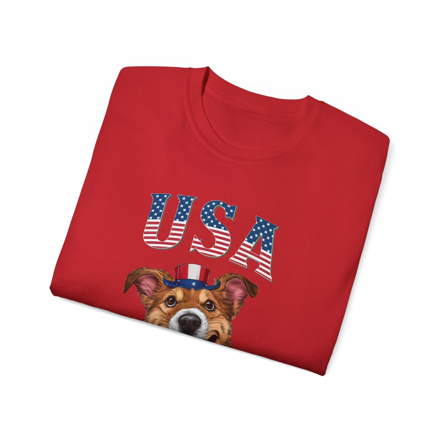 Cute Dog Cartoon US Independence Day Unisex Organic T-Shirt