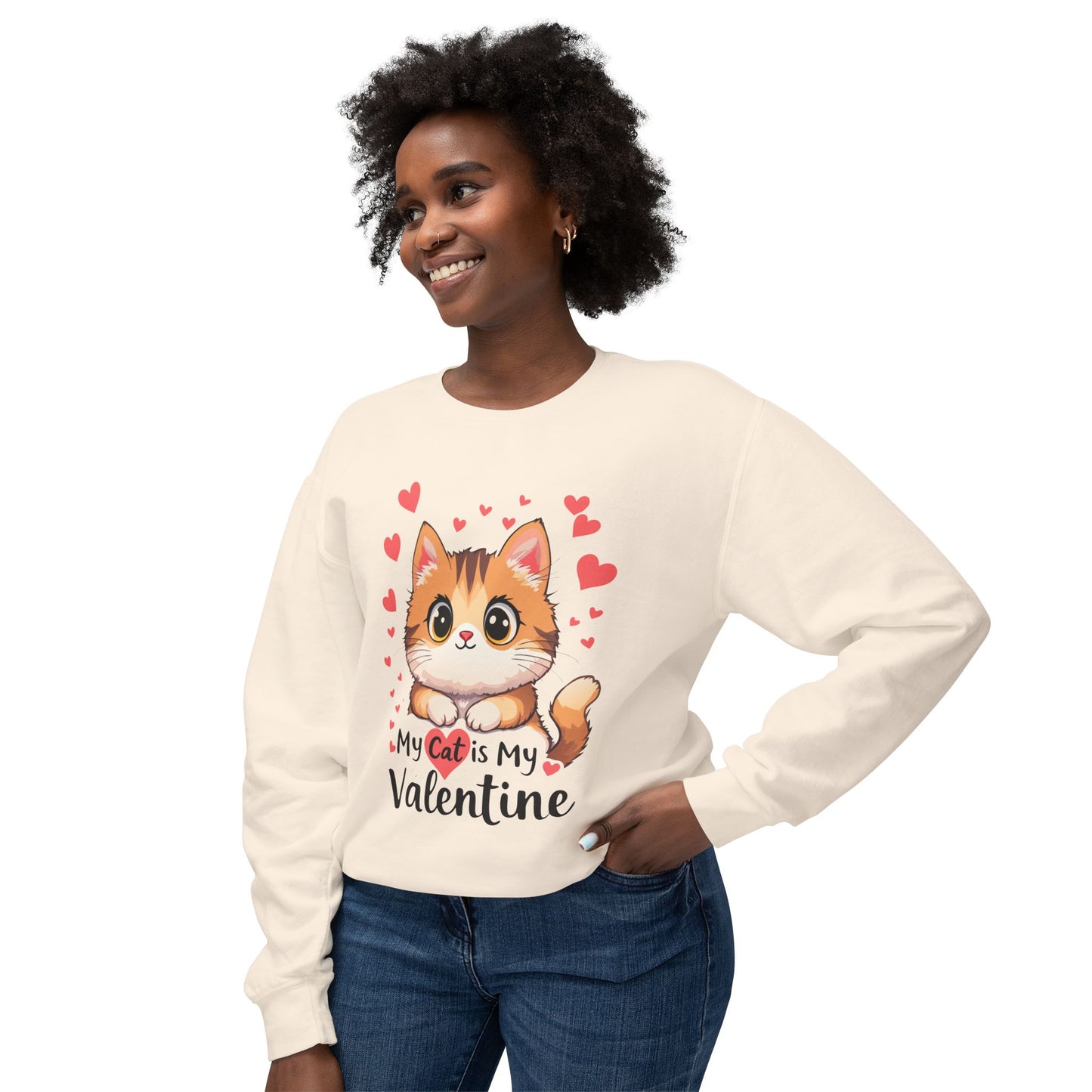 Cartoon Cat Valentine Crewneck Sweatshirt