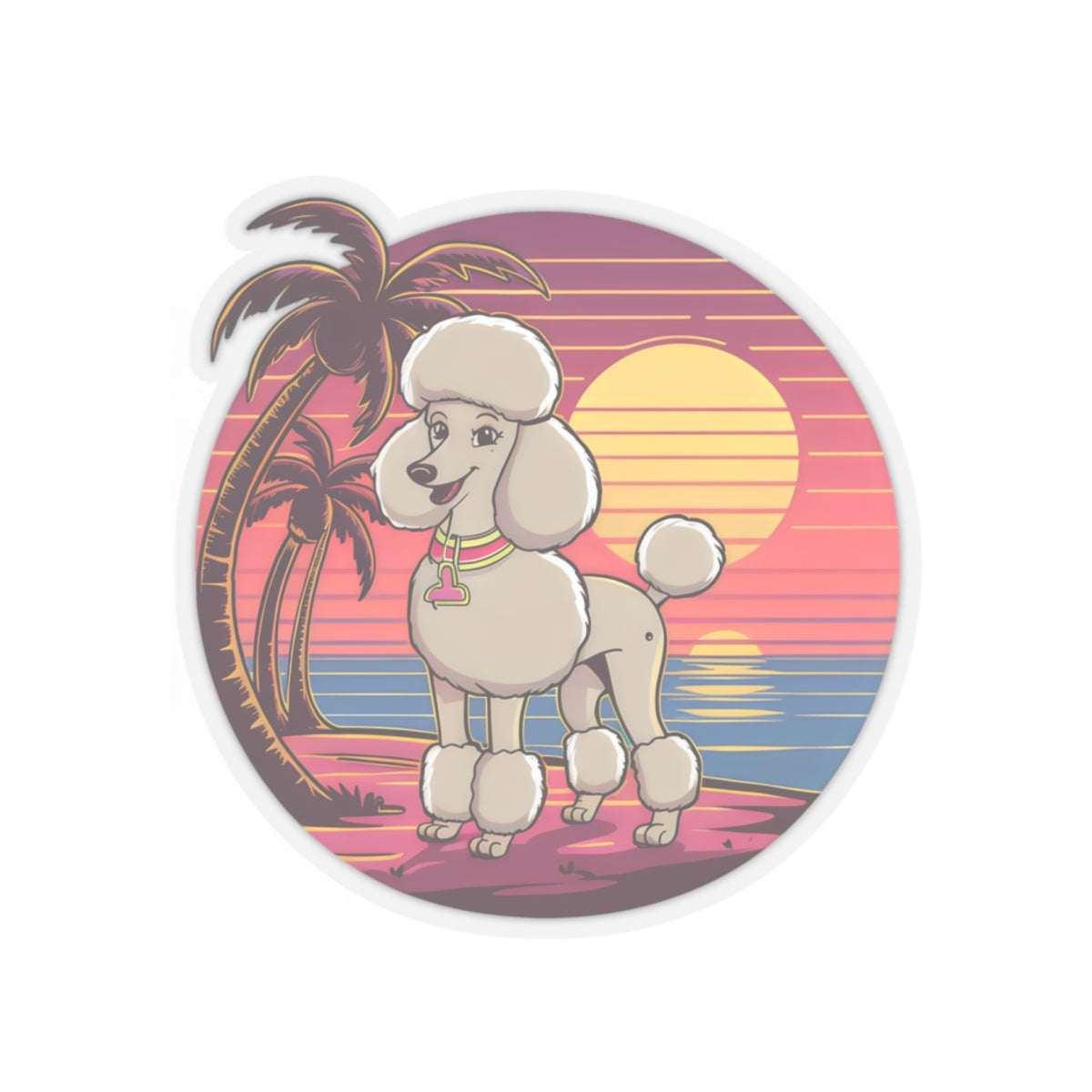 Cute Cartoon Poodle 80s Vintage Sunset Kiss-cut Stickers