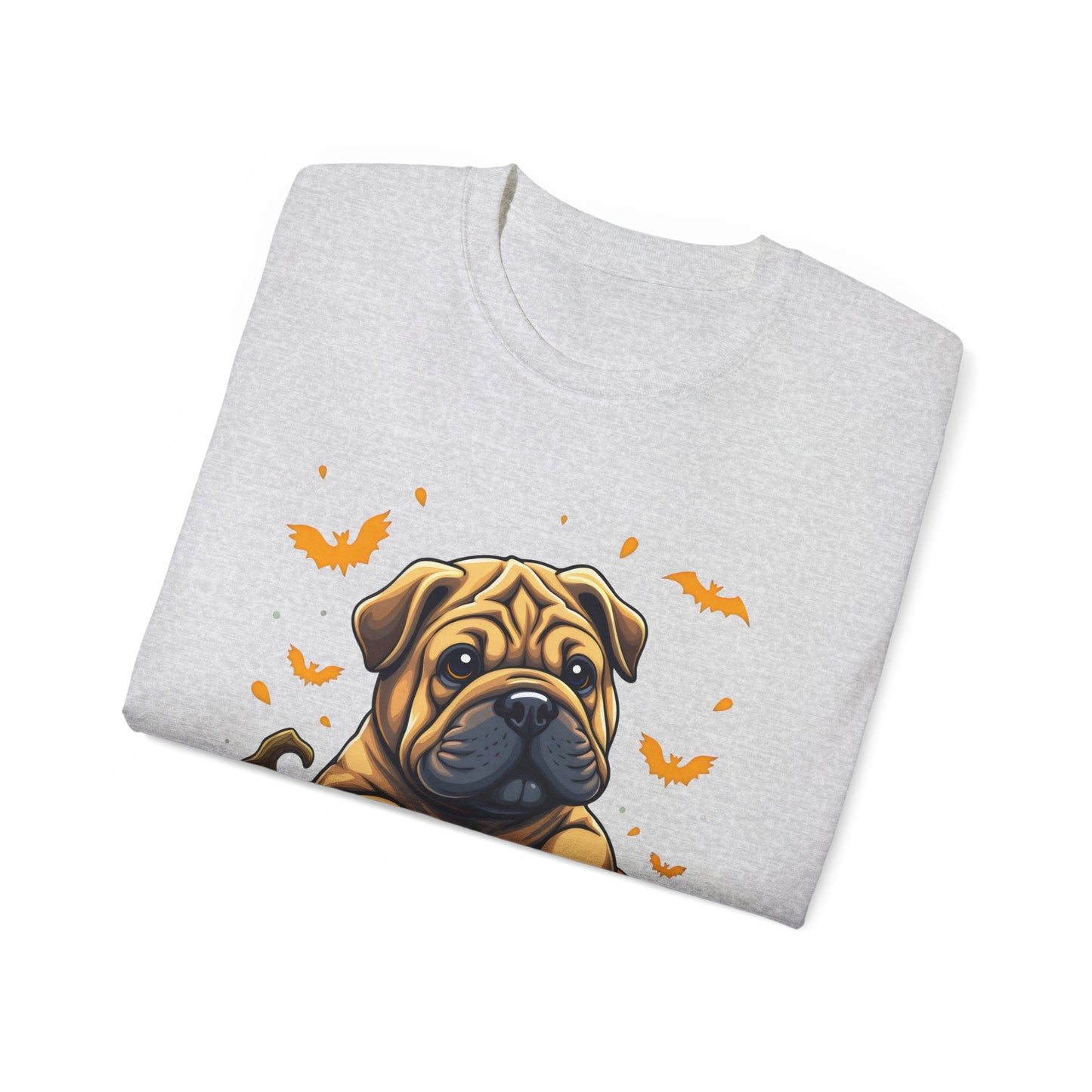 Cute Dog Cartoon Shar Pei Halloween Trick or Treat Unisex Organic T-Shirt