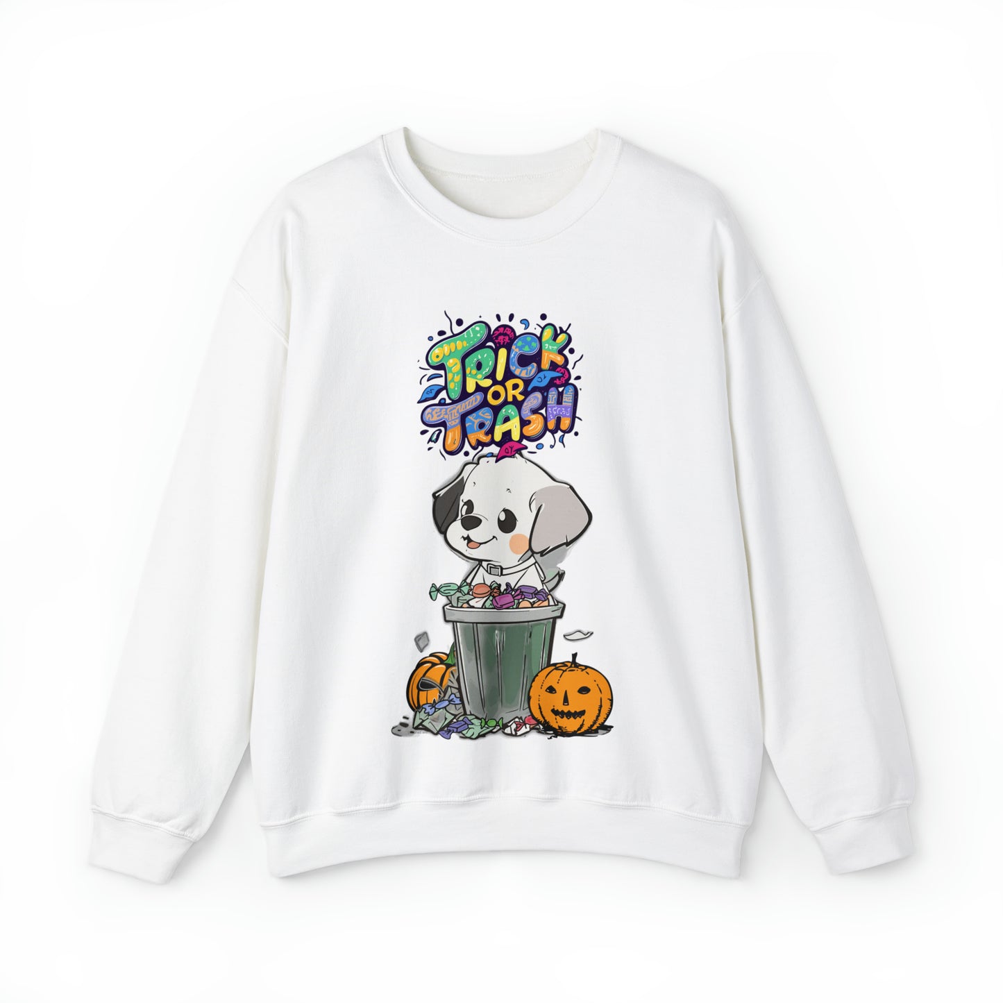 Cute Funny Trick or Trash Dog Unisex Crewneck Sweatshirt