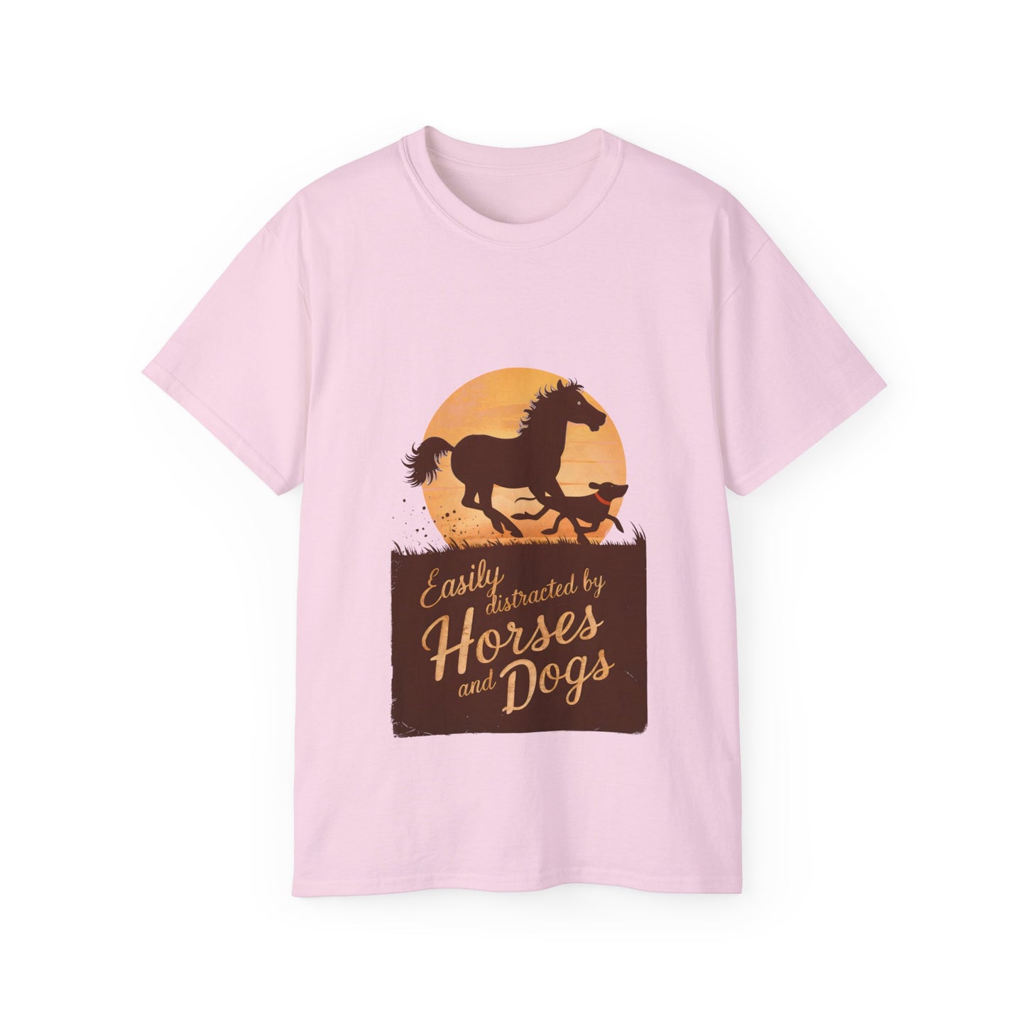 Cute Illustration Easily Distracted by Horses and Dogs Unisex Organic T-Shirt