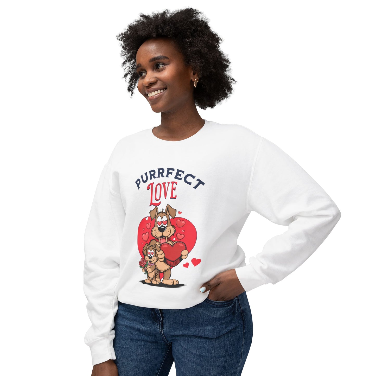 Cute Dog Cartoon Purrfect Love Valentine's Day Crewneck Sweatshirt