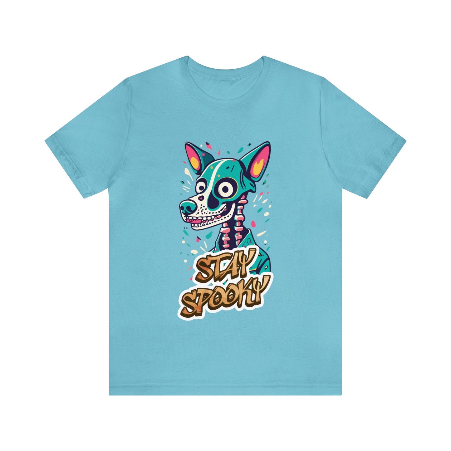 Cute Funny Stay Spooky Skeleton Dog Unisex Short Sleeve Tee