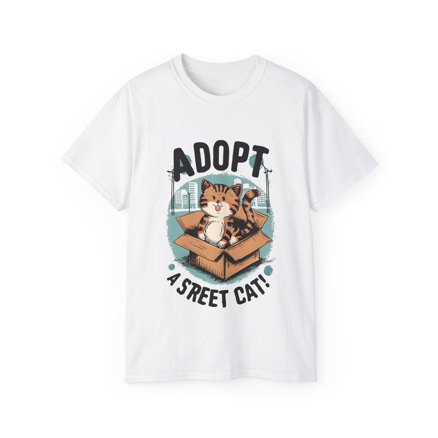 Cute Cat Cartoon Adopt a Street Cat Unisex Organic T-Shirt