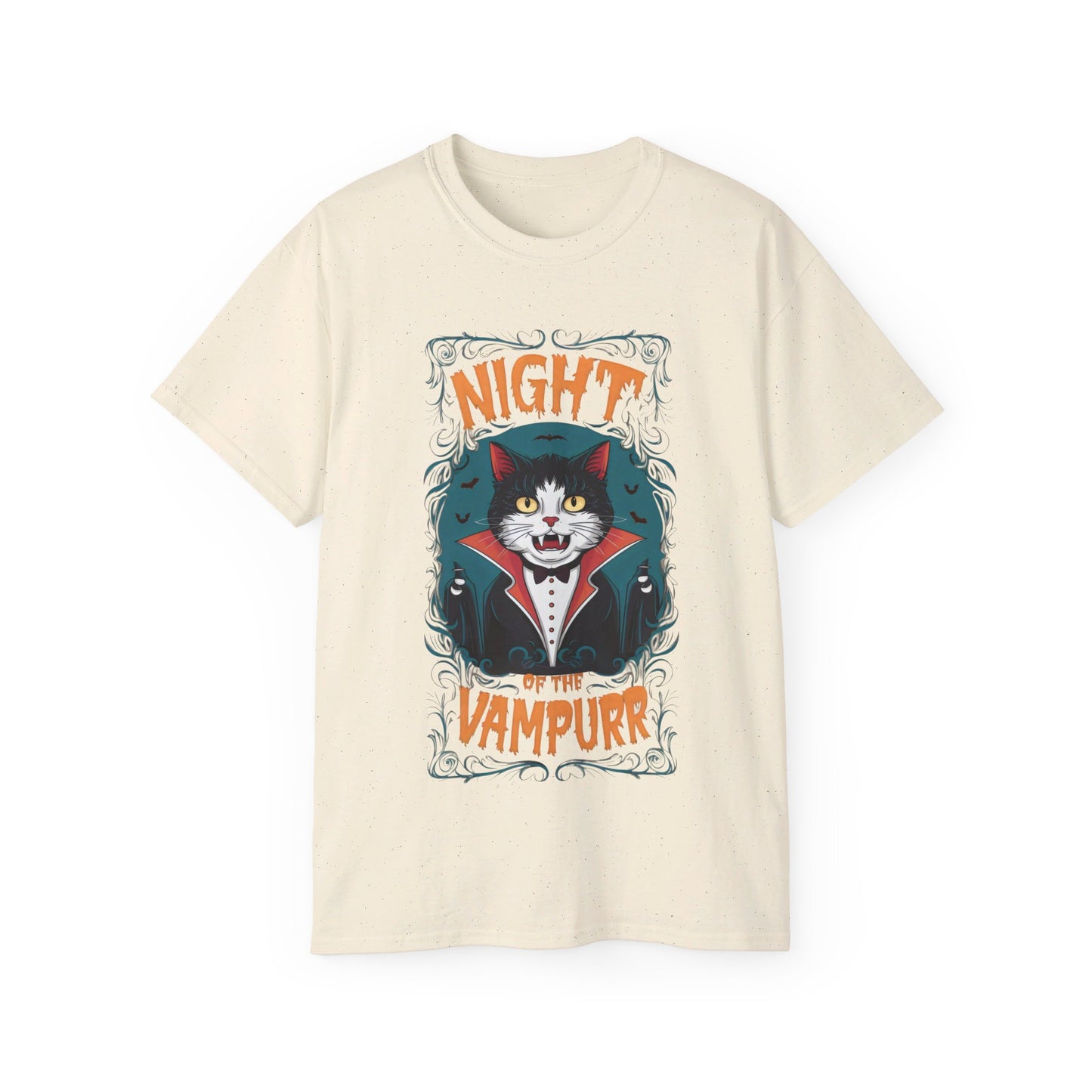 Cute Cat Cartoon Night of the Vampurr Unisex Organic T-Shirt