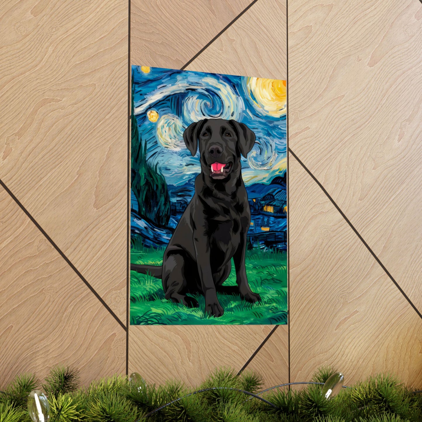 Cute Labrador Van Gogh Starry Night Matte Vertical Posters