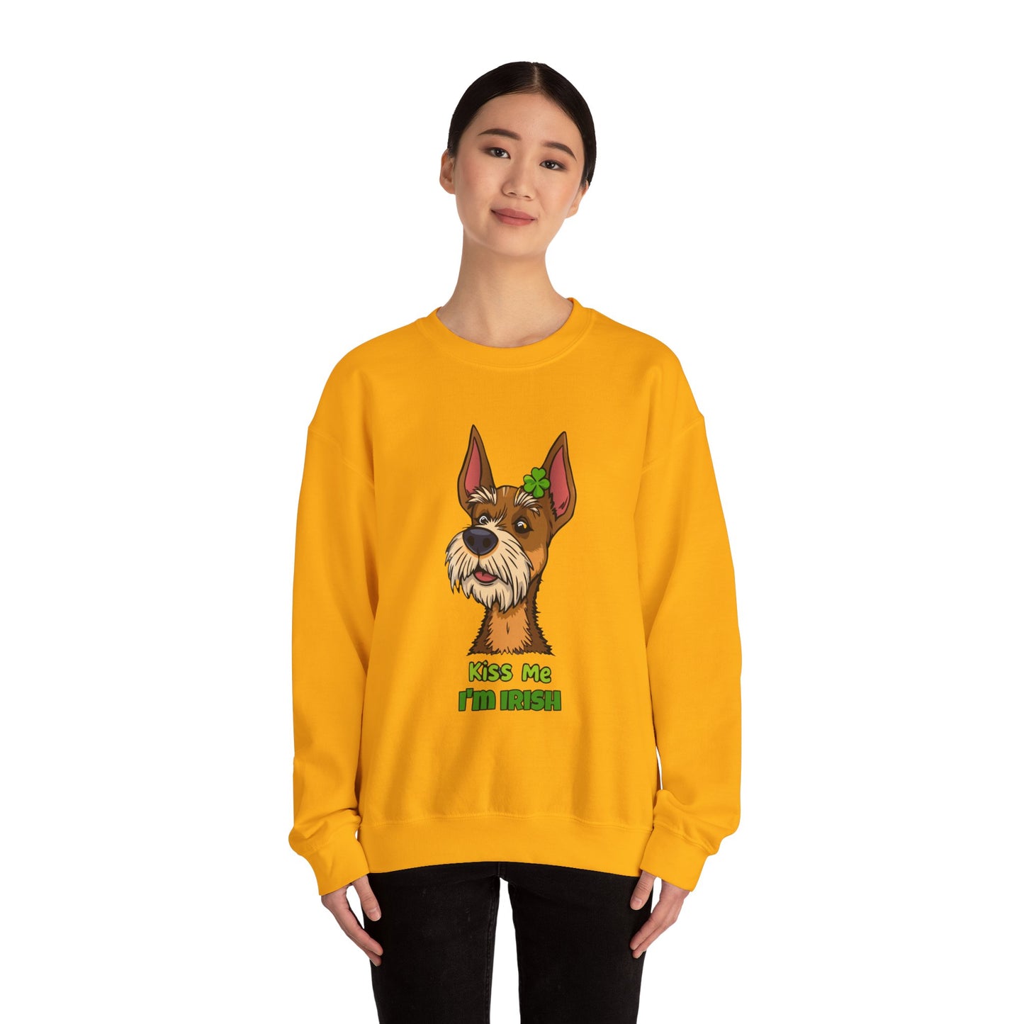 Cute Dog Cartoon Irish Terrier Kiss Me I'm Irish Meme Crewneck Sweatshirt