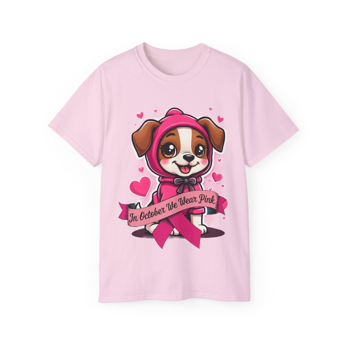 Cute Dog Cartoon In October We Wear Pink Unisex Organic T-Shirt