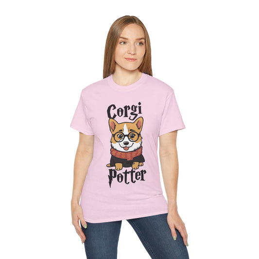 Cute Dog Cartoon Corgi Potter Unisex Organic T-Shirt