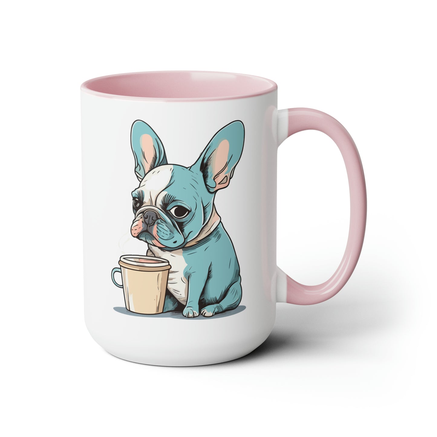 Cute Dog Drinking Coffee Meme Two-Tone Coffee Mugs, 15oz