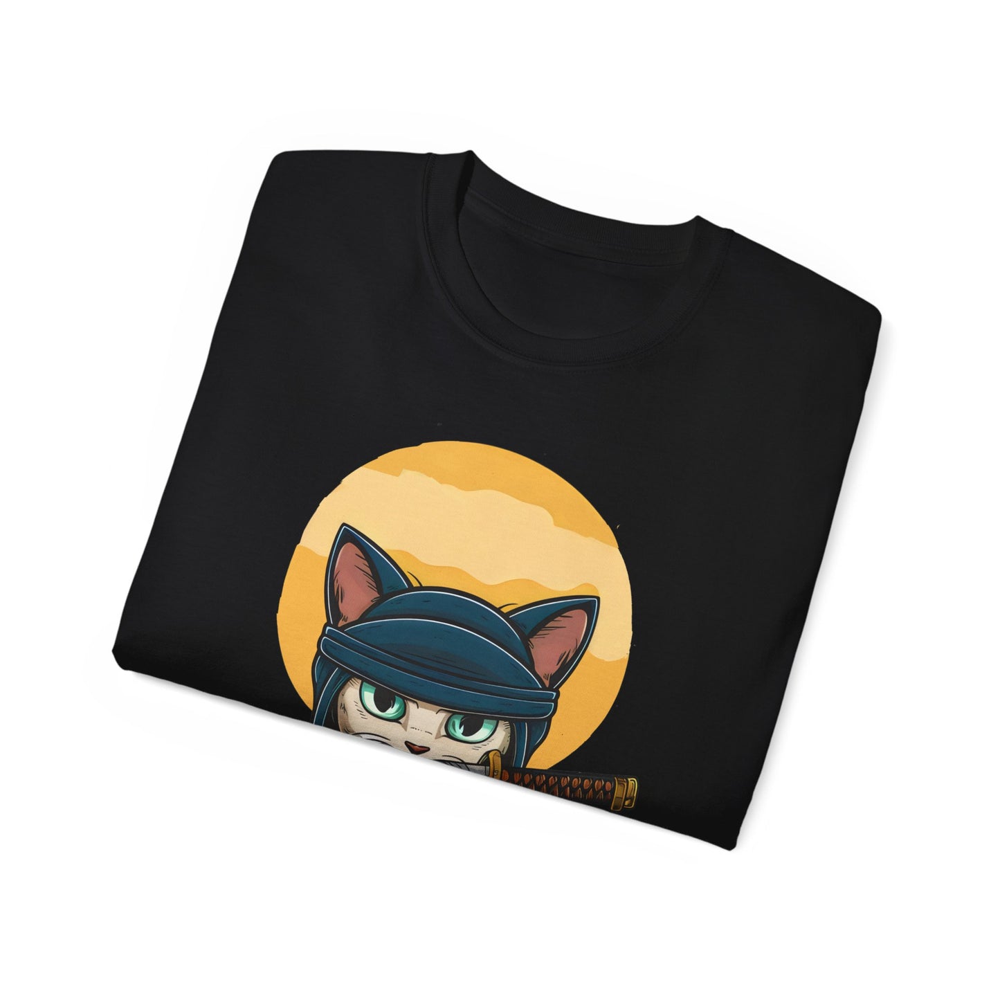 Cute Cartoon Samurai Ninja Cat Organic T-Shirt