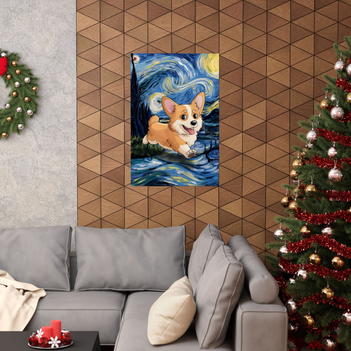 Cute Corgi Van Gogh Starry Night Matte Vertical Posters