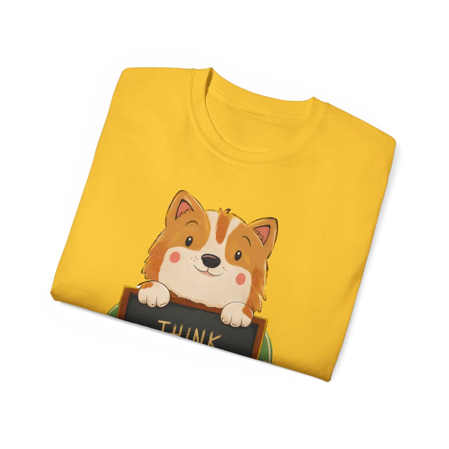 Cute Dog Cartoon Organic T-Shirt - Think Positive Quote