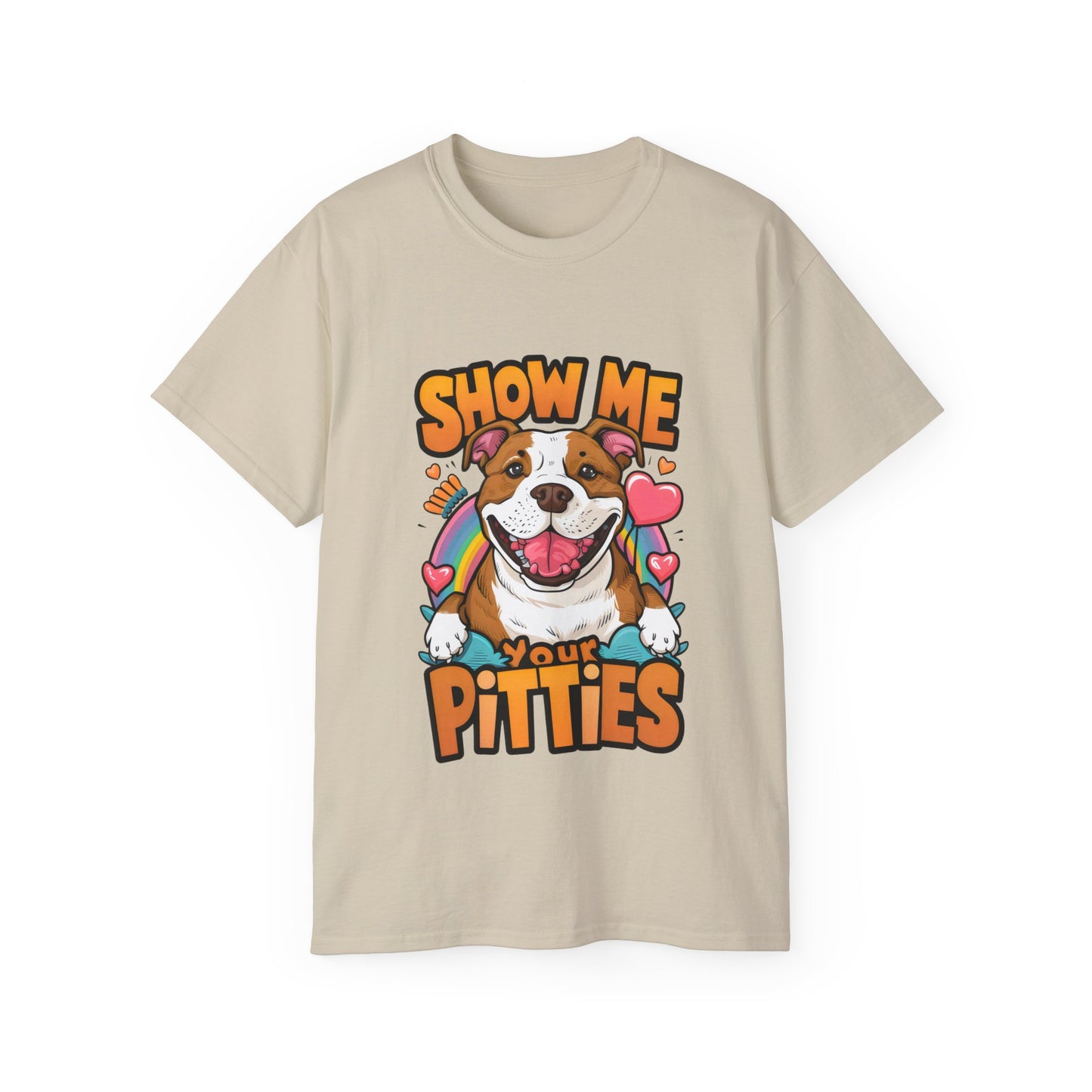 Cute Funny Dog Cartoon Show Me Your Pitties Meme Unisex Organic T-Shirt