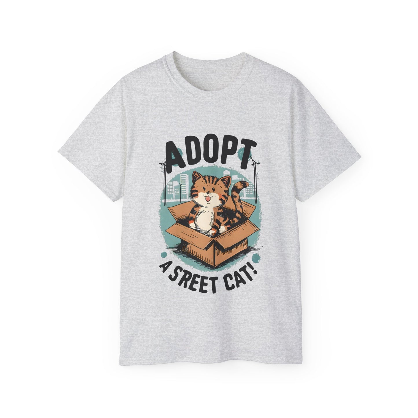 Cute Cat Cartoon Adopt a Street Cat Unisex Organic T-Shirt