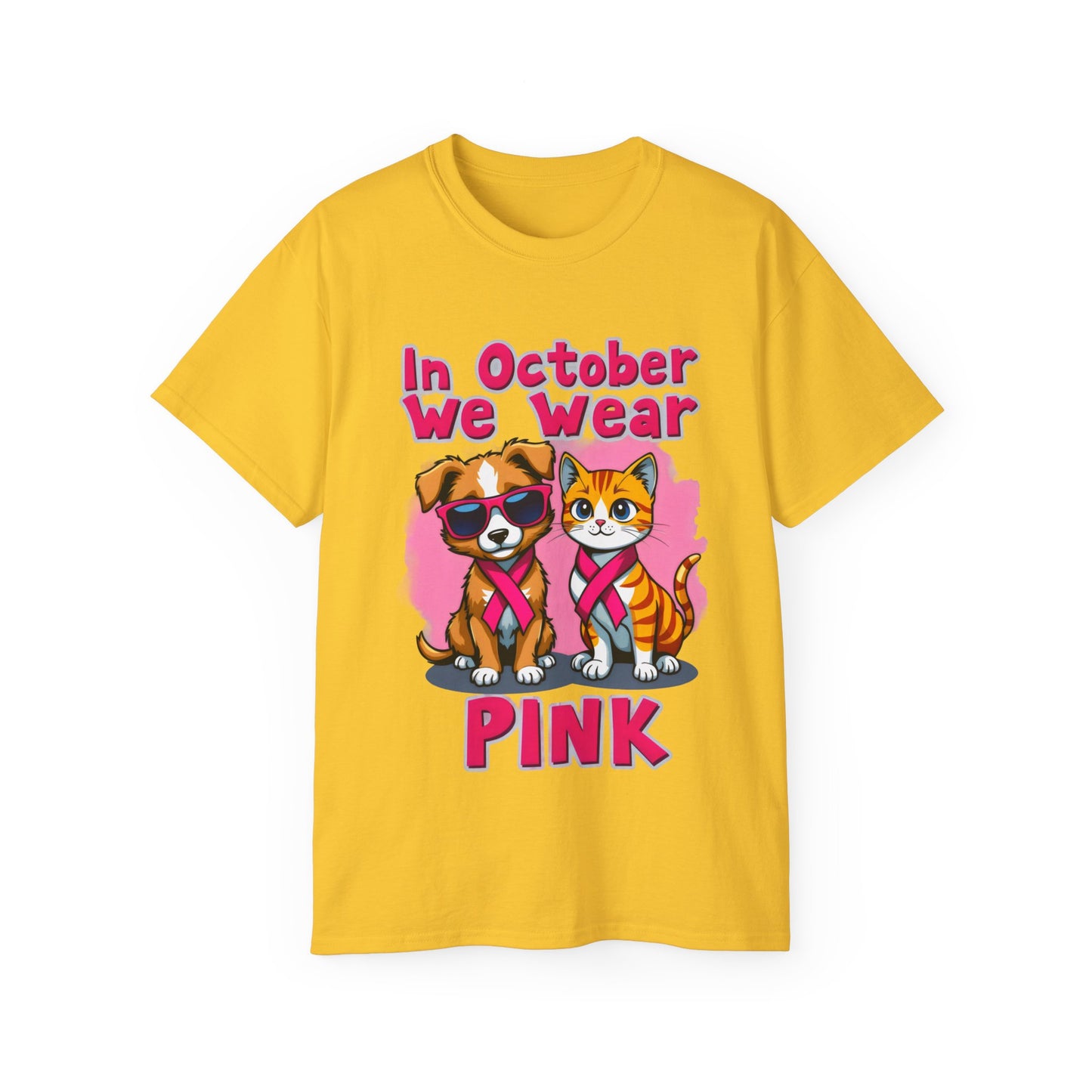 Cute Pet Cartoon In October We Wear Pink Unisex Organic T-Shirt