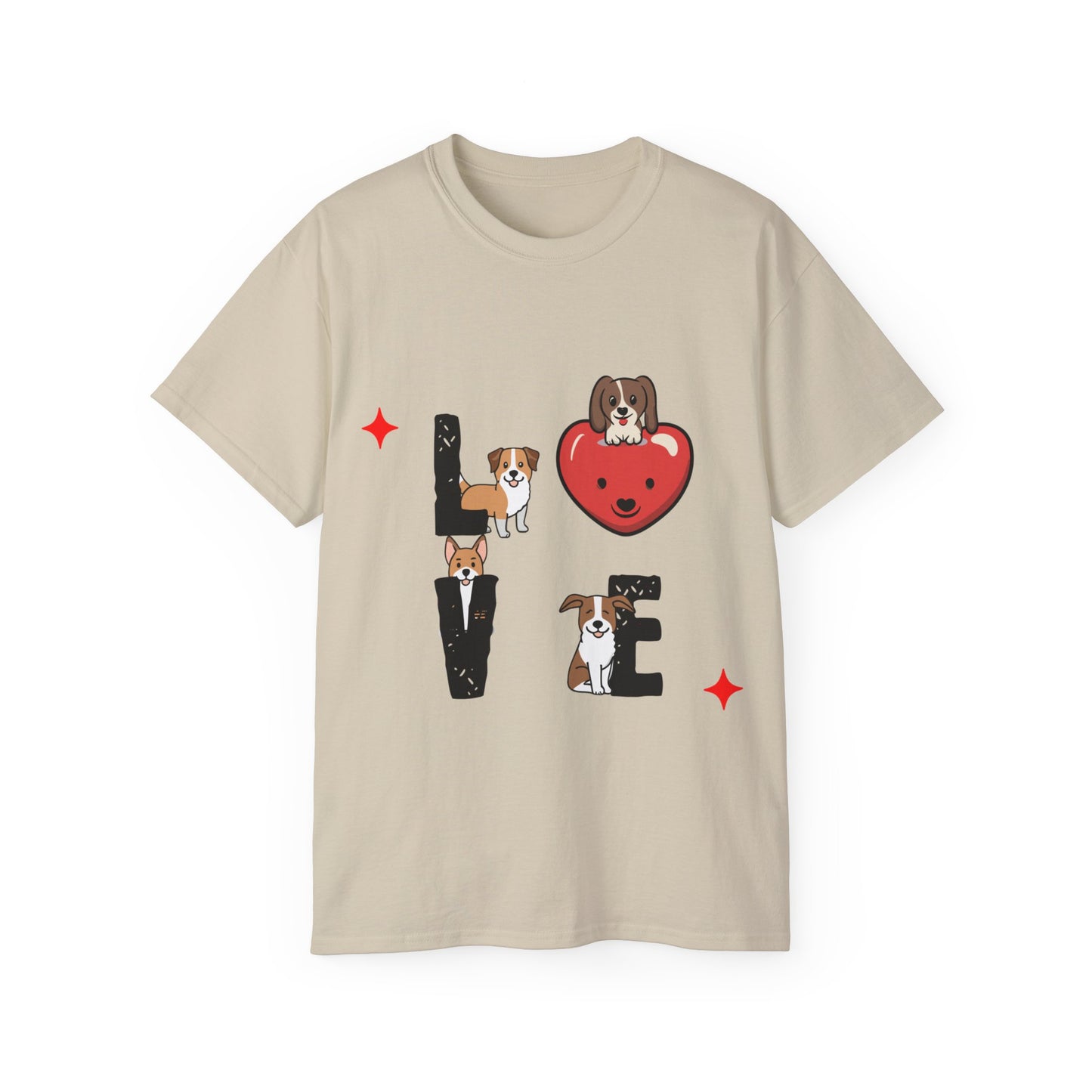 Cute Dog Cartoon Valentine's Day Love Unisex Organic T-Shirt