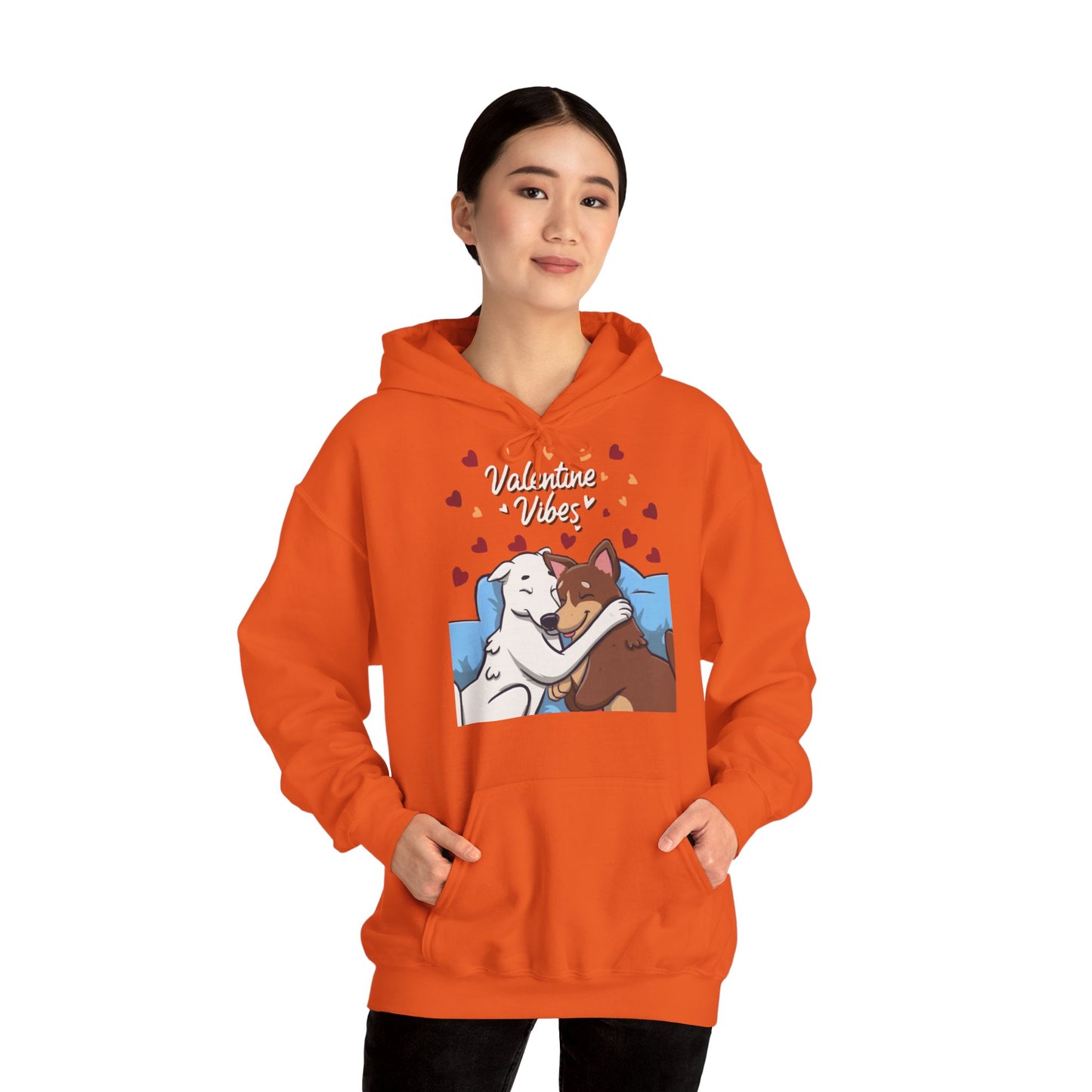 Cute Dog Cartoon Valentine Vibes Unisex Hooded Sweatshirt