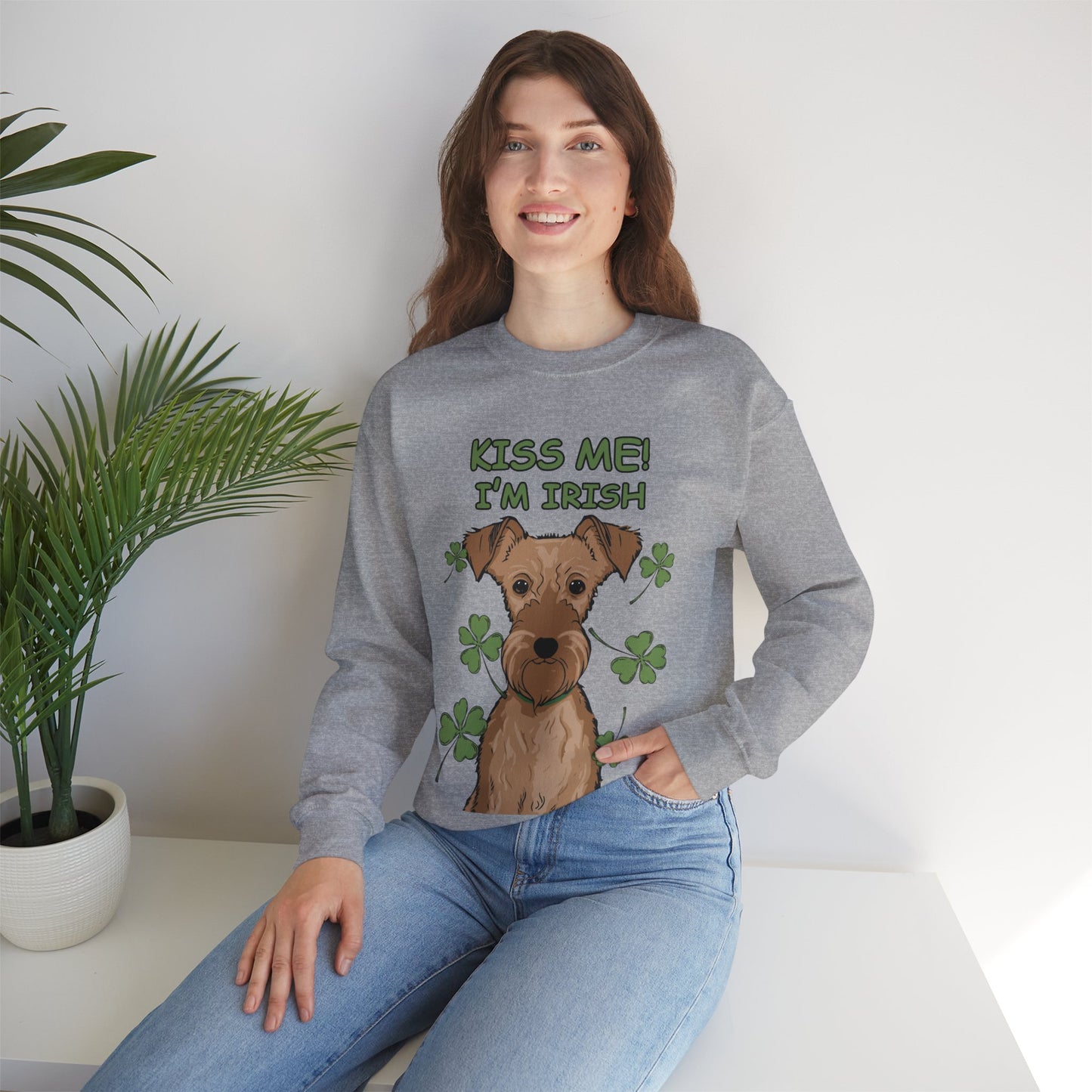 Cute Dog Cartoon St Patrick's Day Irish Terrier Crewneck Sweatshirt