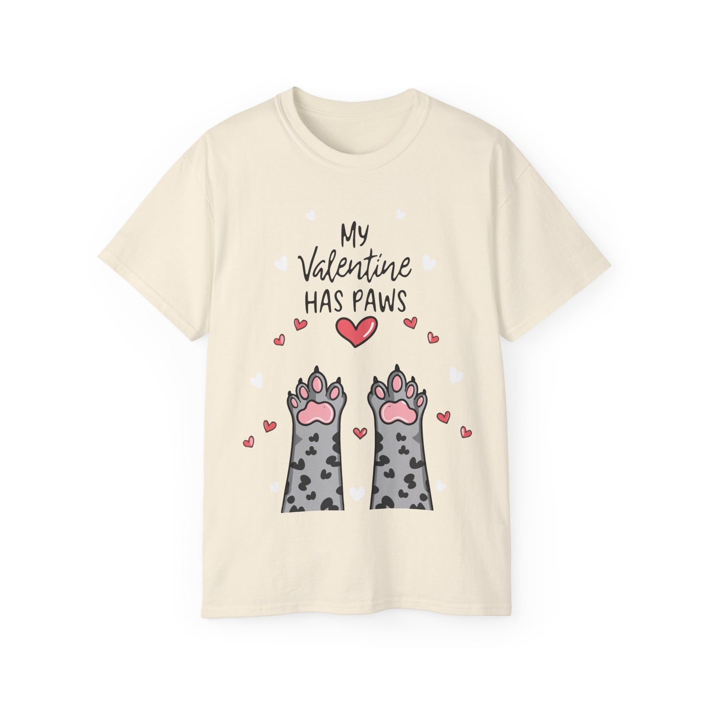 Cute Funny My Valentine Has Paws Unisex Organic T-Shirt