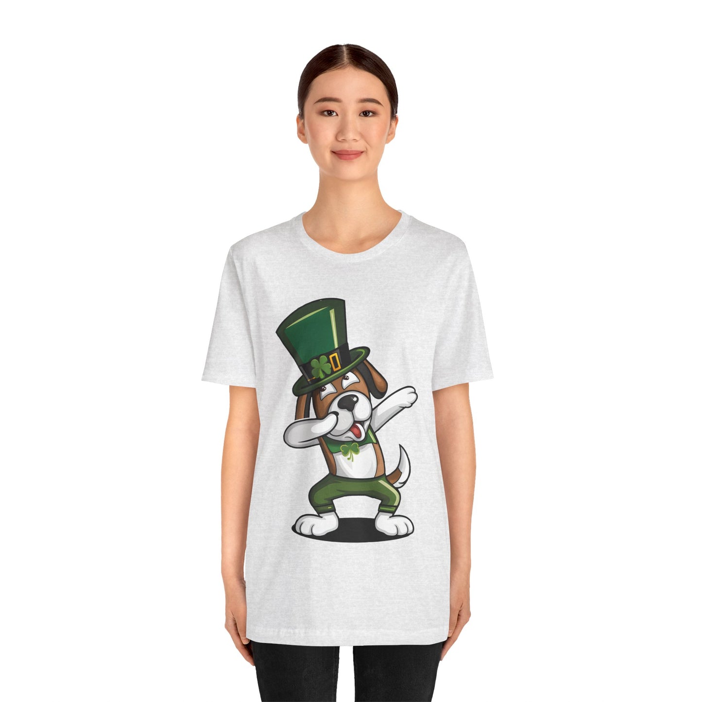 Cute Cartoon St Patrick's Day Dog Dabbing Unisex Jersey Short Sleeve Tee