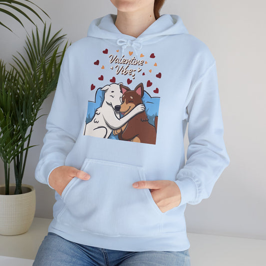 Cute Dog Cartoon Valentine Vibes Unisex Hooded Sweatshirt