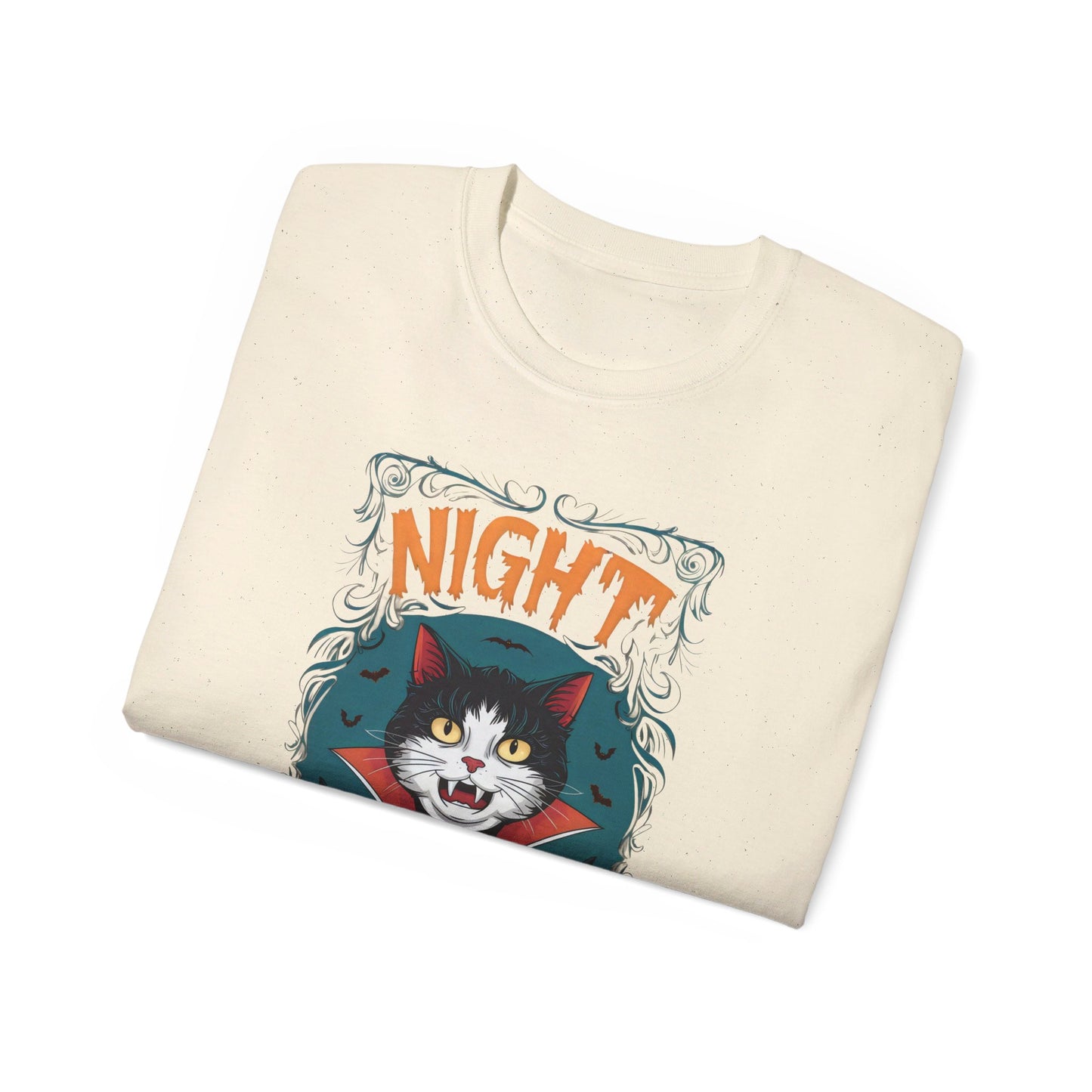 Cute Cat Cartoon Night of the Vampurr Unisex Organic T-Shirt